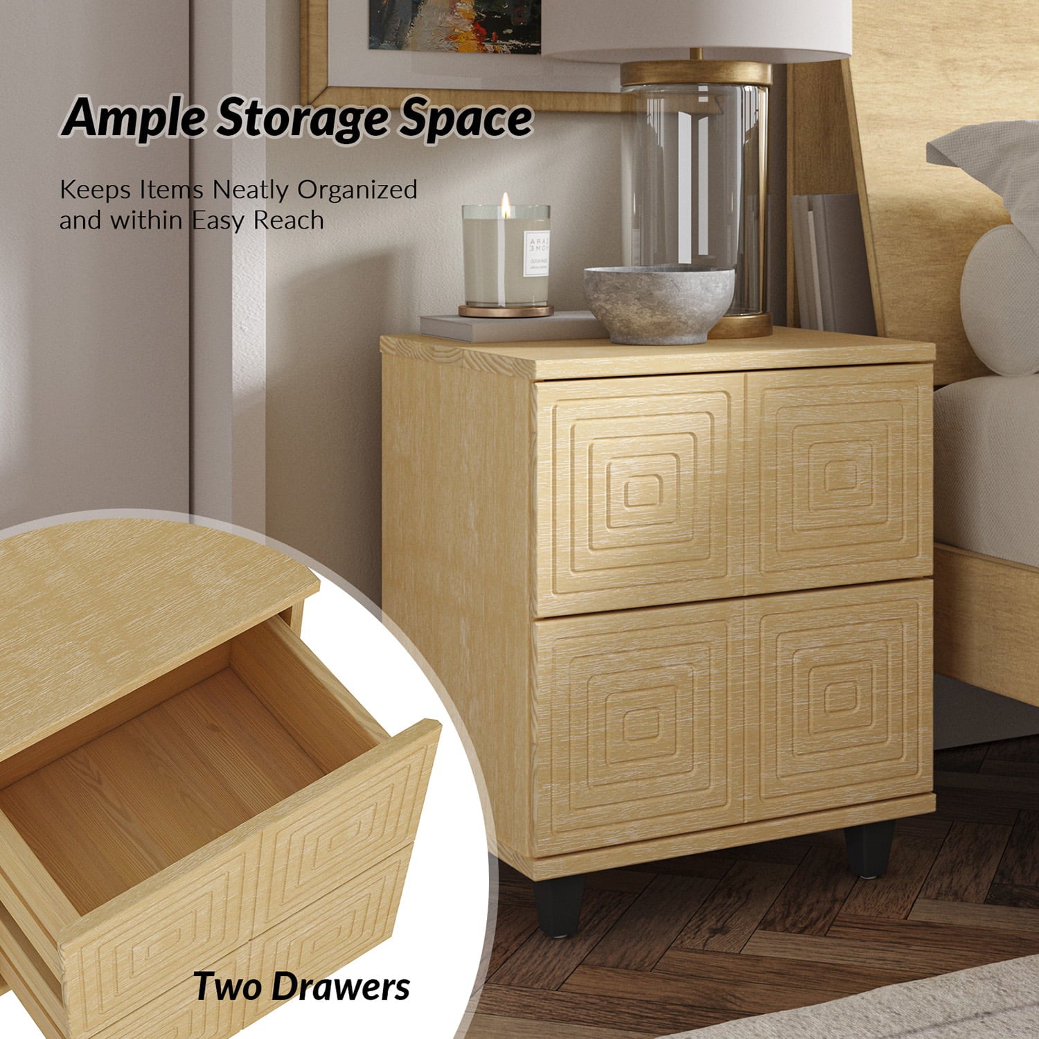 Hugo Contemporary Aesthetic Nightstand with Storage - Modern Bedside Table for Bedroom, Living Room & Office (Multiple Styles Available) - Perfect for Small Spaces, Apartment Decor & Guest Rooms