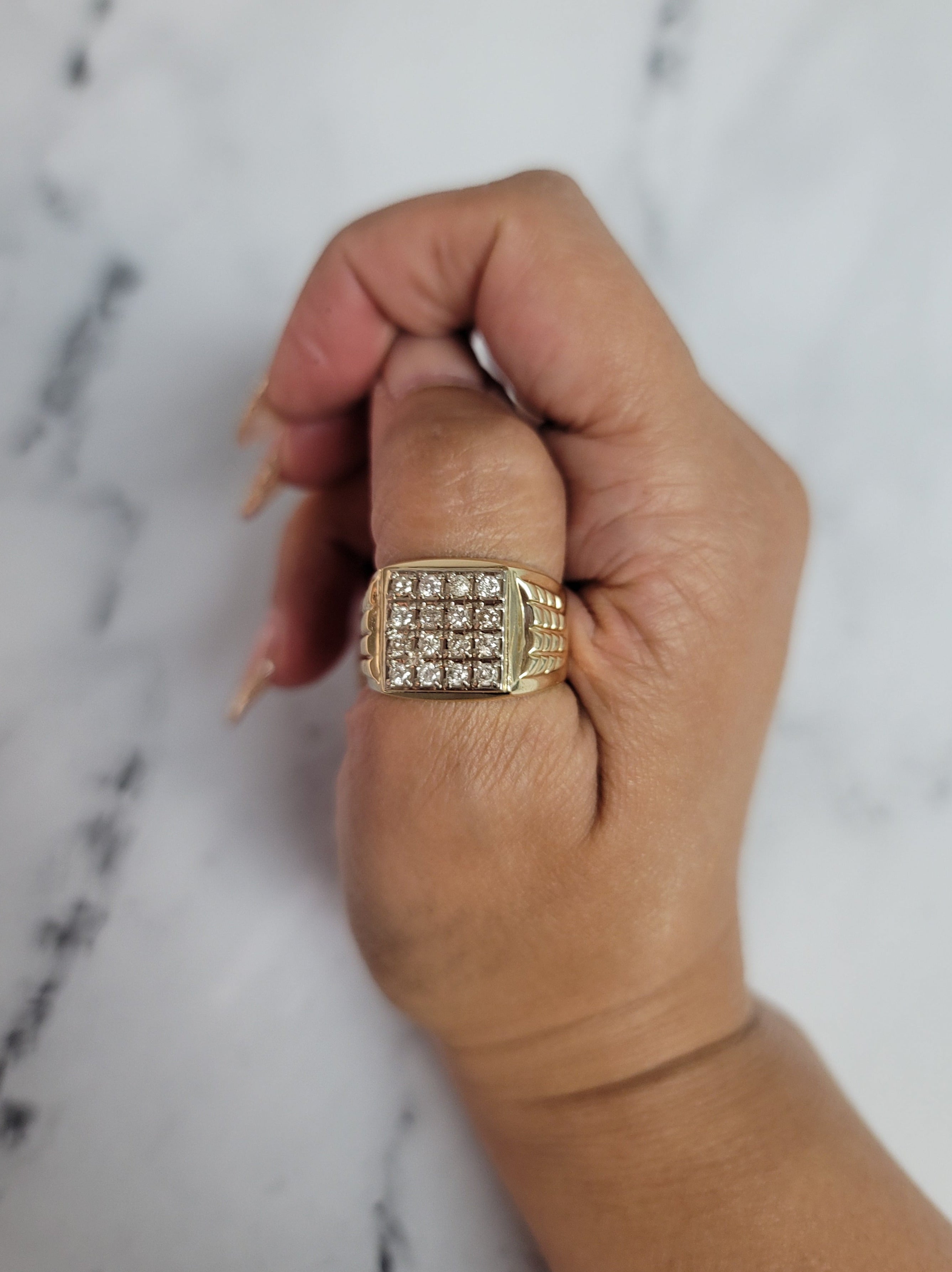 1 Carat Square Cut Diamond Cluster Ring with Brick Pattern Band - Elegant Wedding, Engagement & Anniversary Jewelry Gift for Women