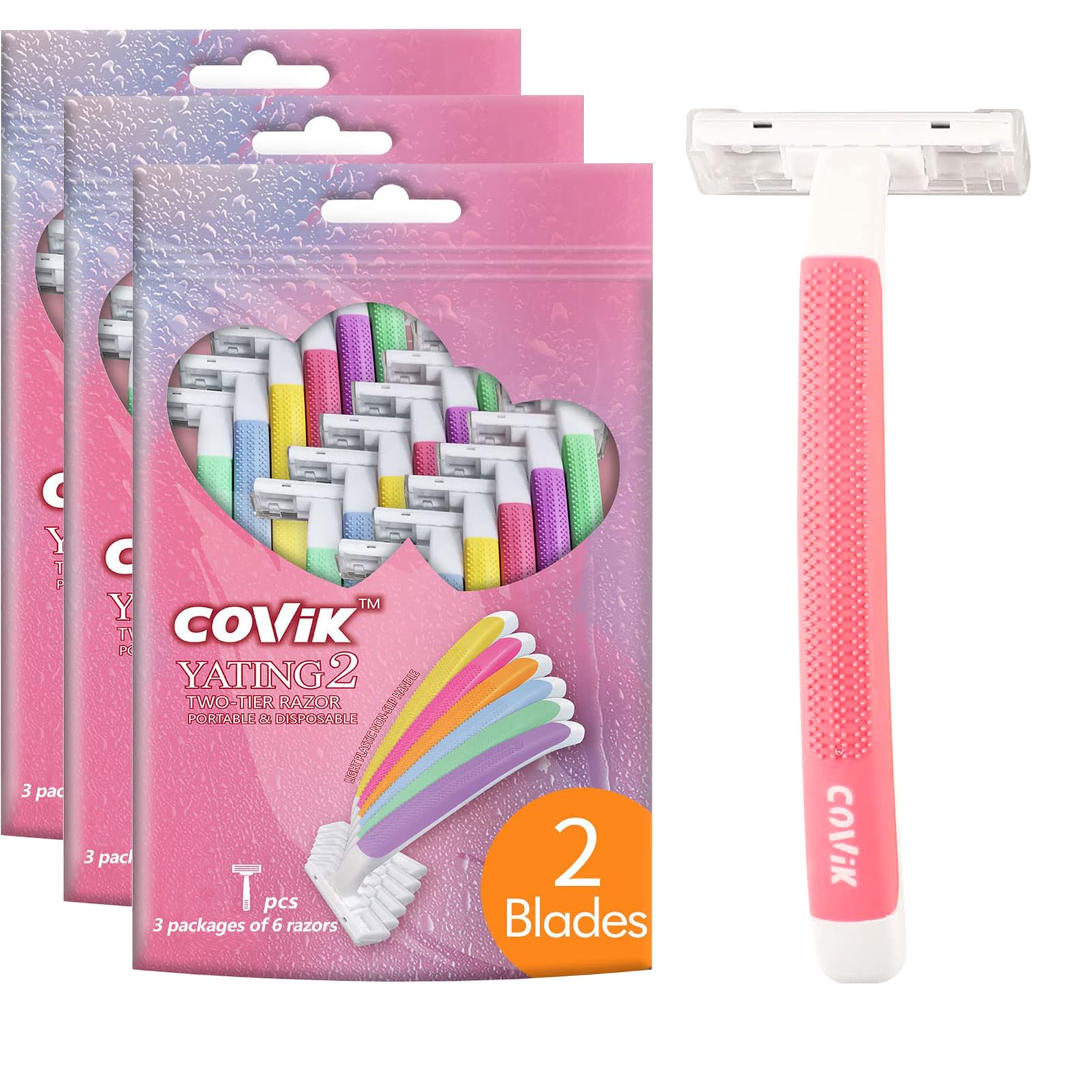 18 Count Disposable Razors for Women - 2 Blade Travel Razors for Smooth Hair Removal & Sensitive Skin Shaving (3 Packs of 6) | Perfect for Travel, Gym Bag & Home Use