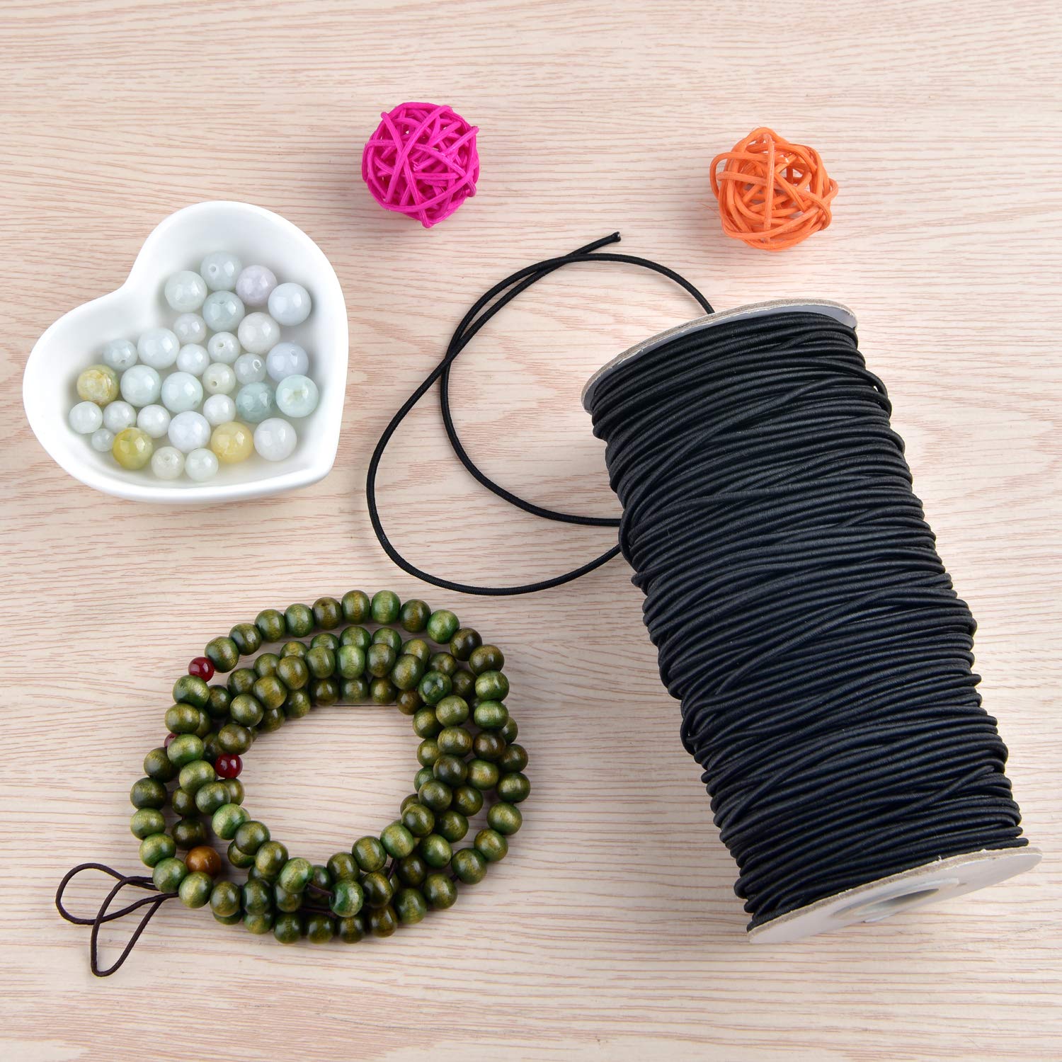 2mm Elastic Cord Stretch String - 100 Yards Black Beading Thread for Jewelry Making, DIY Crafts, Sewing Projects | Perfect for Bracelets, Necklaces, Scrapbooking & Fabric Elastic Repair