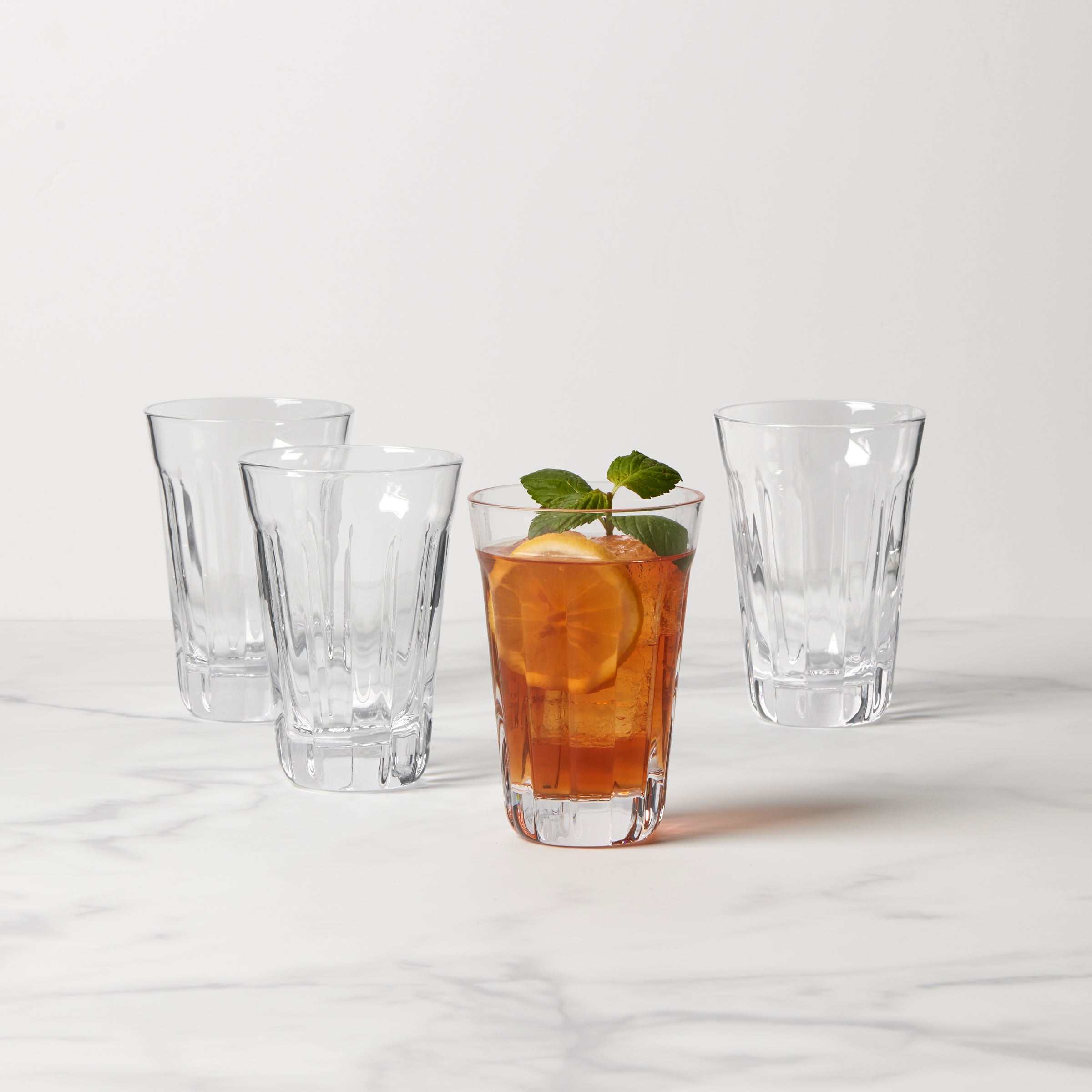 Premium French Perle Short Glasses Set of 4 - Elegant 8.5oz Crystal Clear Drinking Glasses for Cocktails, Juice & Iced Coffee - Perfect for Home Bar, Dinner Parties & Gifts