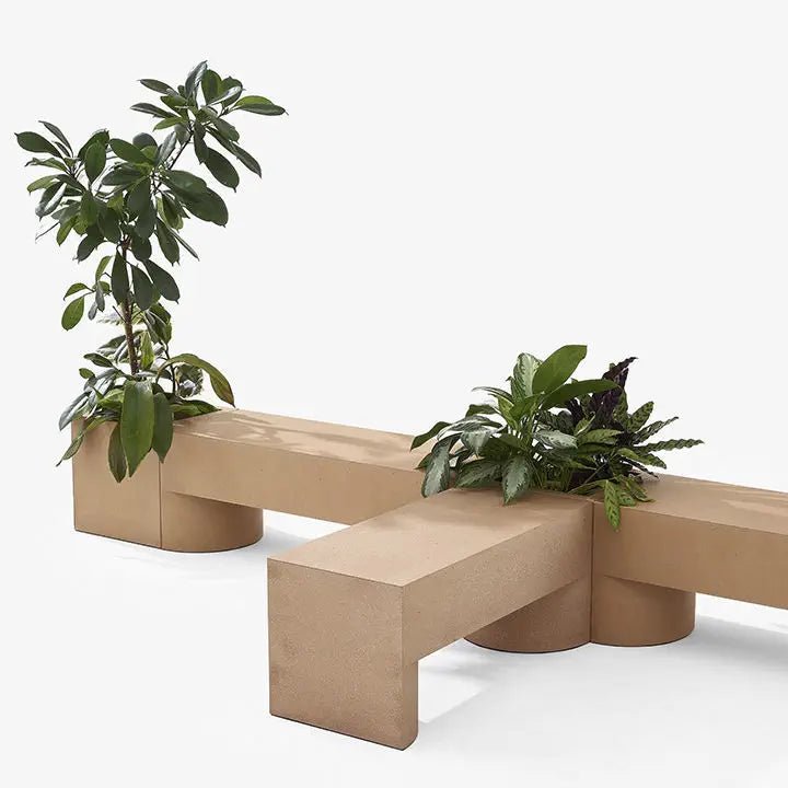 CIMENTO® Campiello Bench - Modern Outdoor Garden Bench, Durable Concrete & Teak Wood Patio Furniture for Backyard, Porch, and Poolside Decor