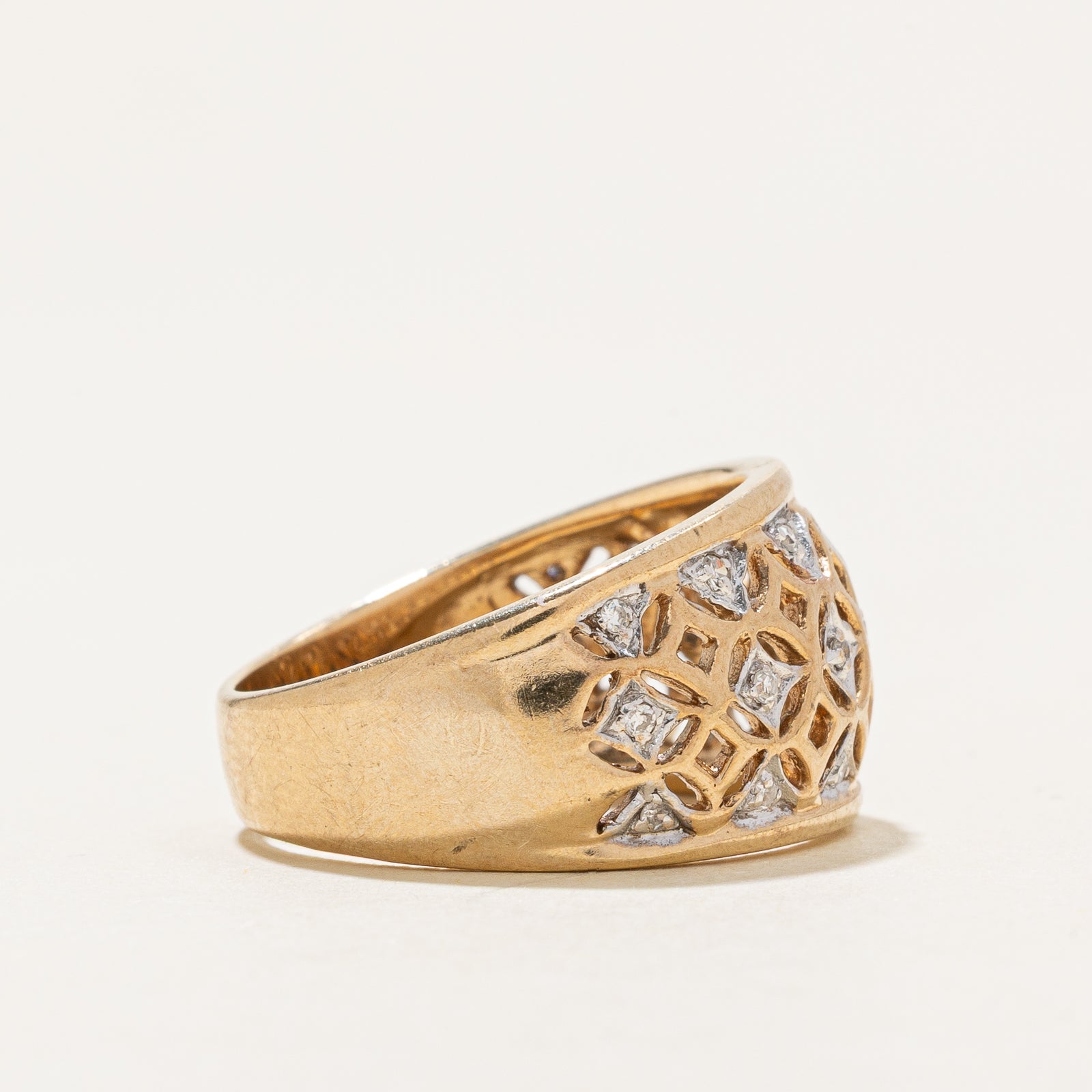0.11ctw Diamond Openwork Dome Ring - Size 7.25 - Elegant Wedding Band, Anniversary Gift for Her - Perfect for Bridal Jewelry & Special Occasions