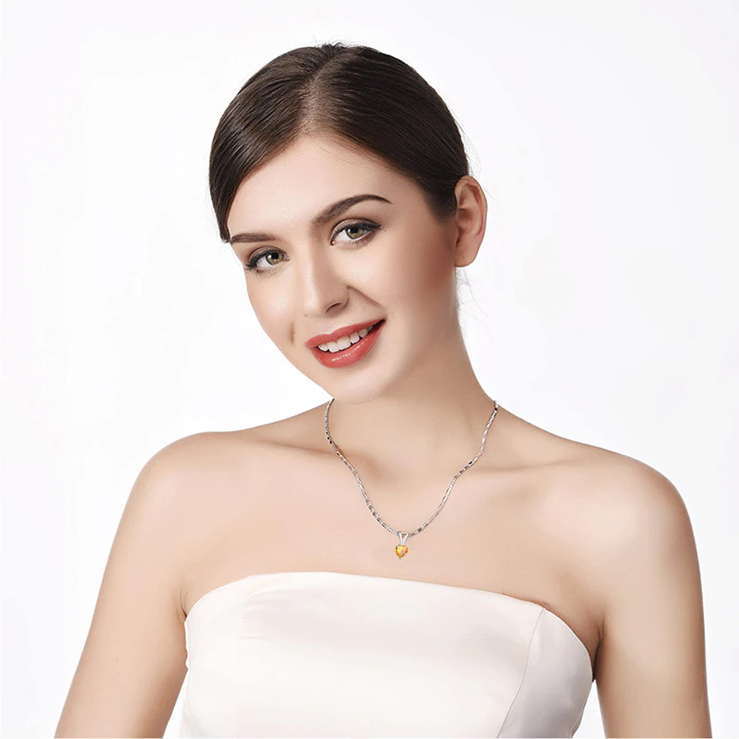 14K White Gold Citrine Heart Pendant Necklace for Women - 0.45 Carat Prong Set Gemstone Jewelry with 18