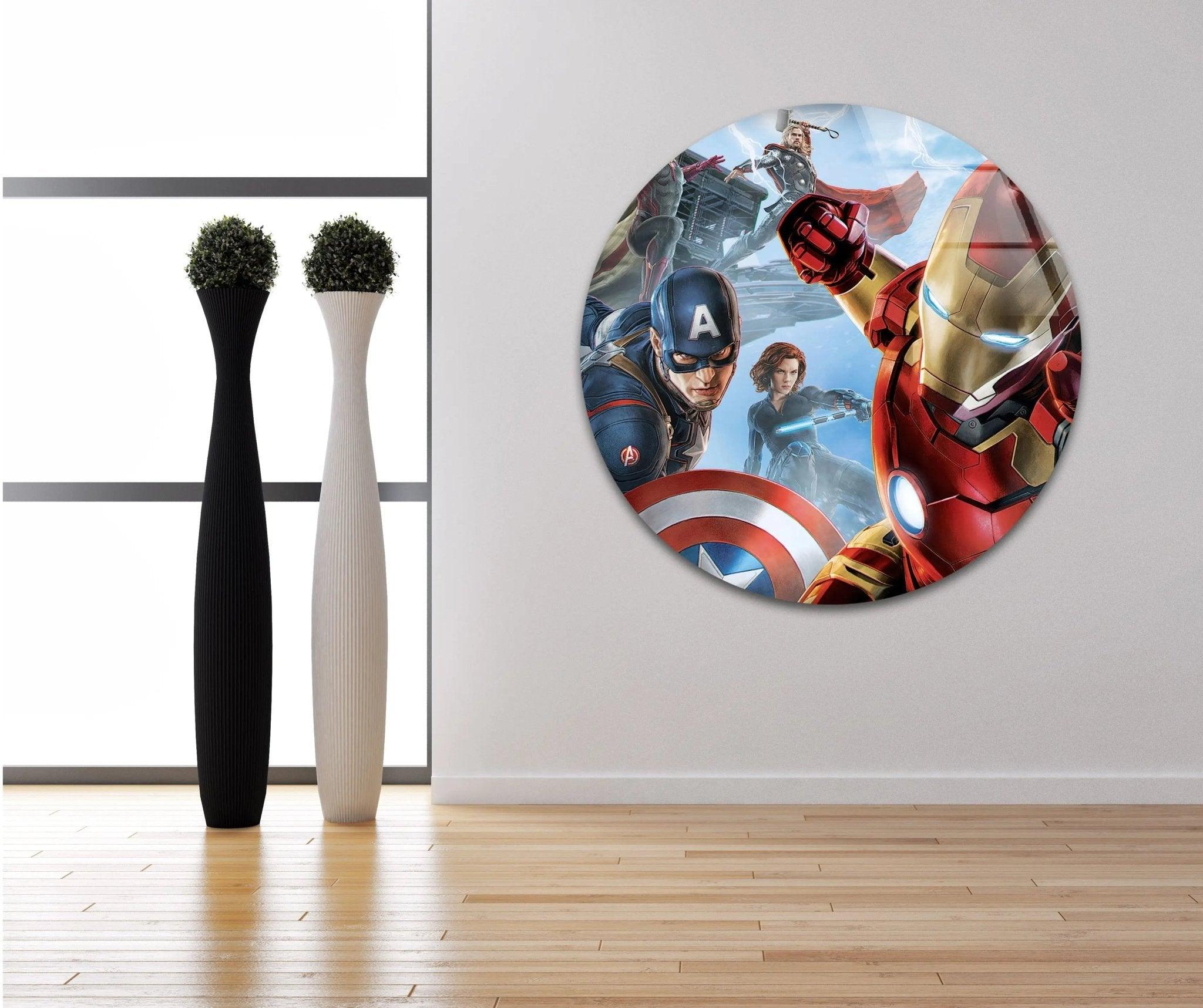 Marvel Avengers Superhero Glass Wall Art - Iron Man, Captain America, Hulk & Thor - Perfect for Home, Office & Game Room Decor