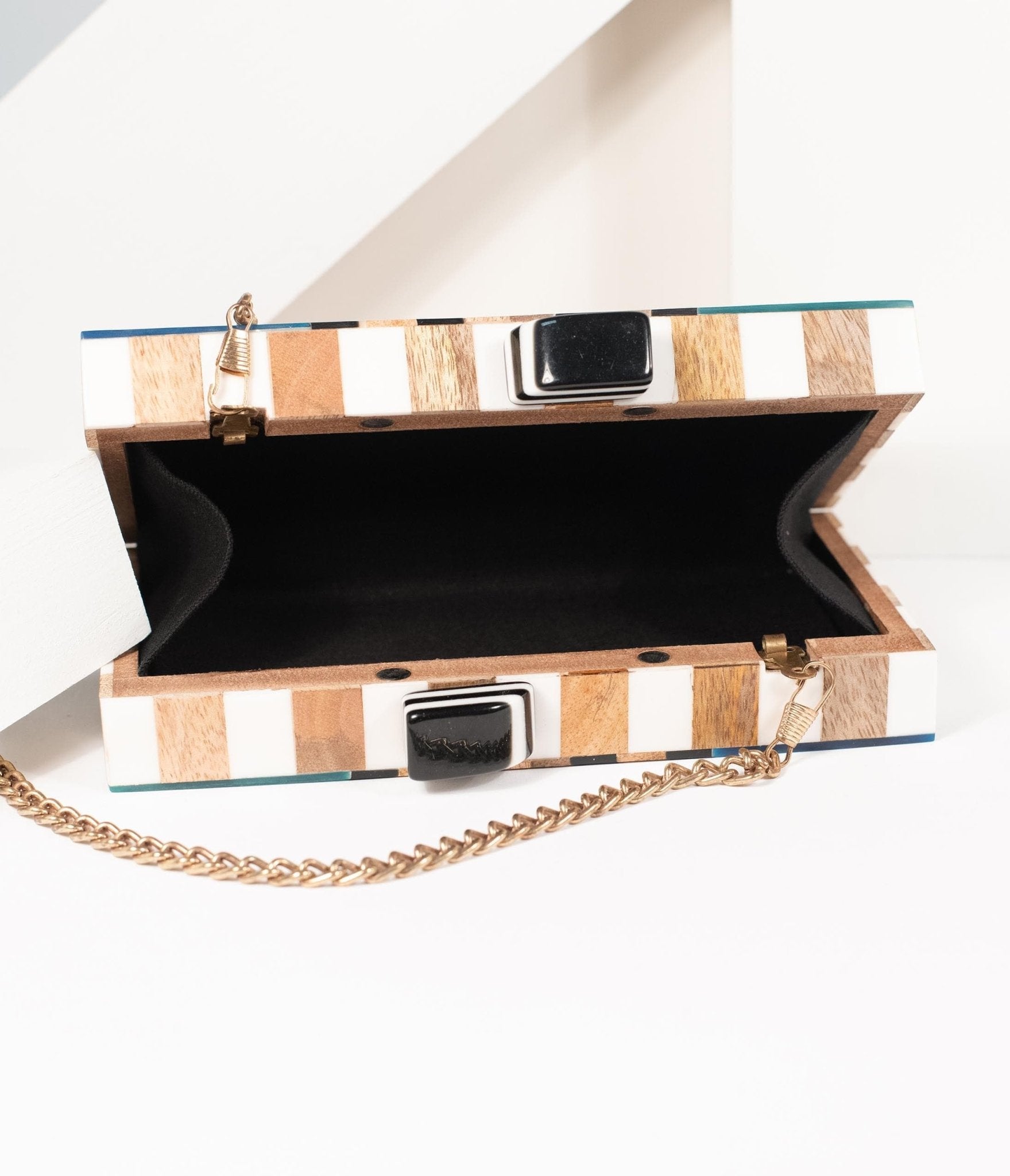 Vintage 1960s Rainbow Chevron Wood & Resin Hard Clutch Purse - Retro Handbag for Women, Evening Party, Wedding & Special Occasions