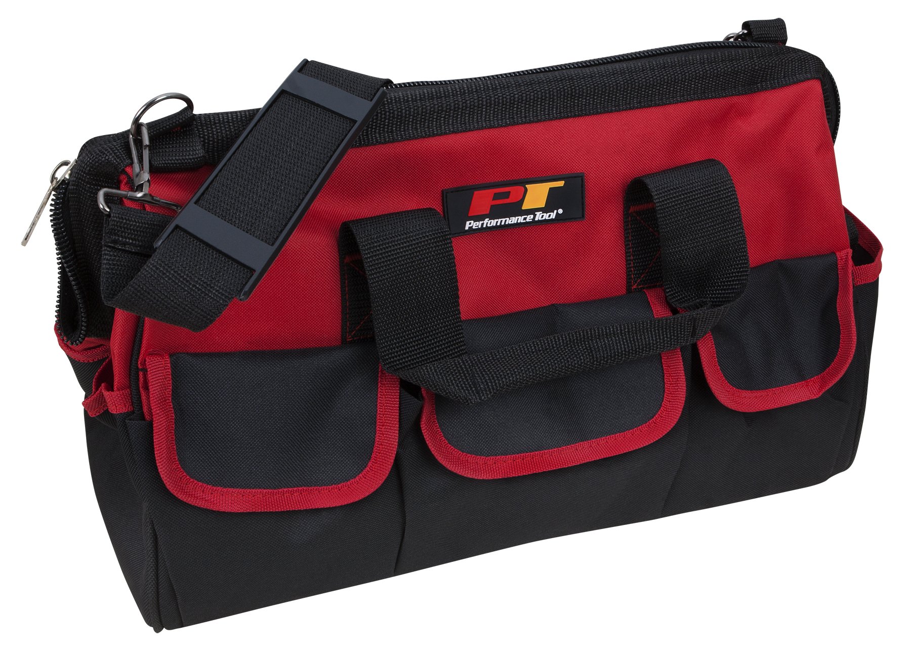 Performance Tool W88993 16-inch Heavy Duty Wide Mouth Tool Bag with Reinforced Base & 16 Pockets - Durable Storage for Electricians, Plumbers & DIY Projects