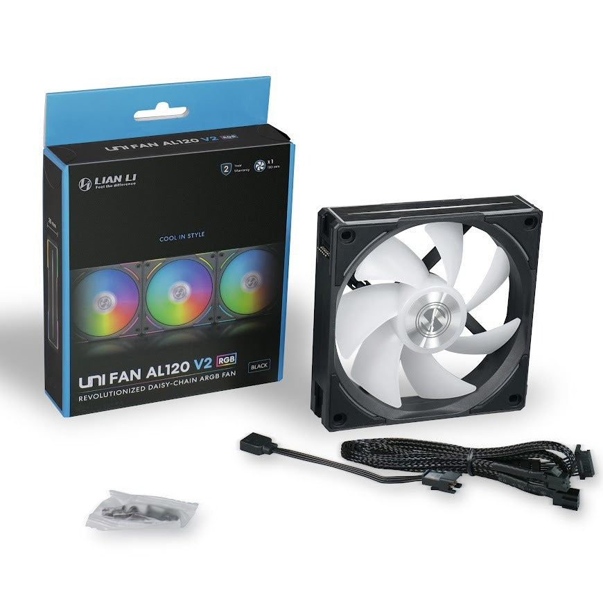 Lian Li UNI FAN AL120 V2 120mm RGB PWM PC Case Fan - High Performance Cooling for Gaming PC & Workstation (Black/White) - Perfect for Custom PC Builds, Liquid Cooling & Silent Operation