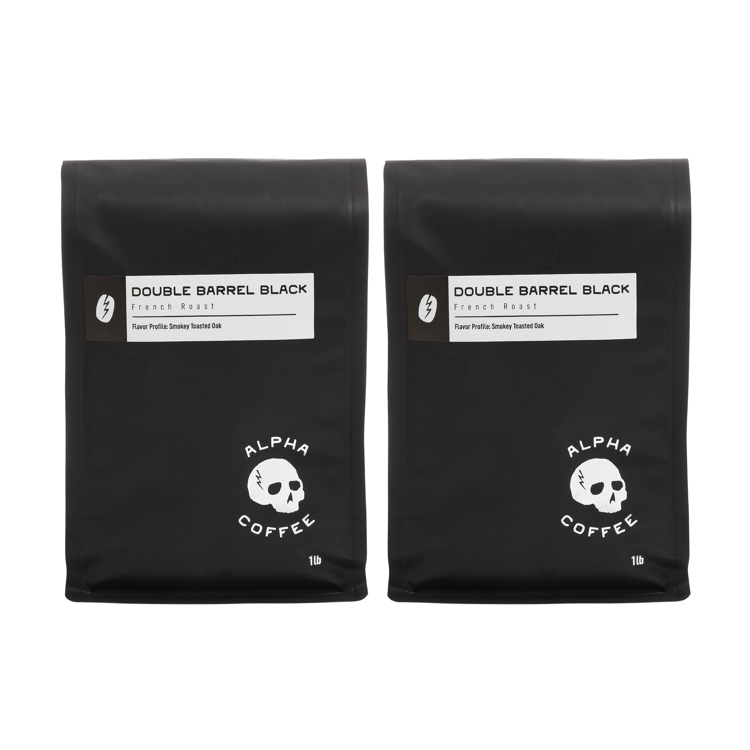 Alpha Coffee – Double Barrel Black - 16 oz. Premium Gourmet Craft Dark/French Roast Coffee | Veteran Owned - Specialty Small Batch Roasted Coffee | Pack of 2 | Drip Grind | Perfect for Home Brewing, Office Use & Gifts