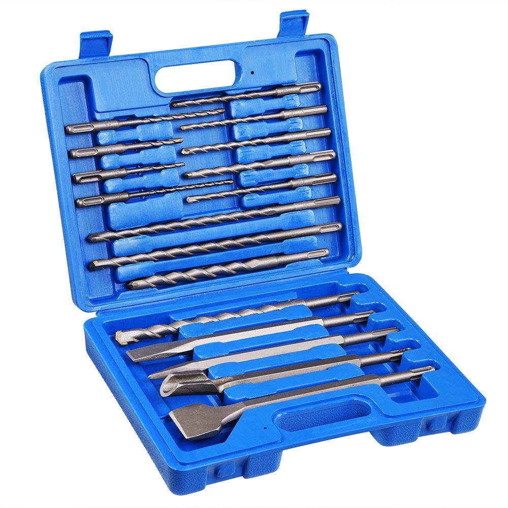 17-Piece SDS Plus Drill Bits and Chisels Set for Rotary Hammer - Masonry, Concrete, Brick Drilling - Perfect for Construction, Demolition & Home DIY Projects