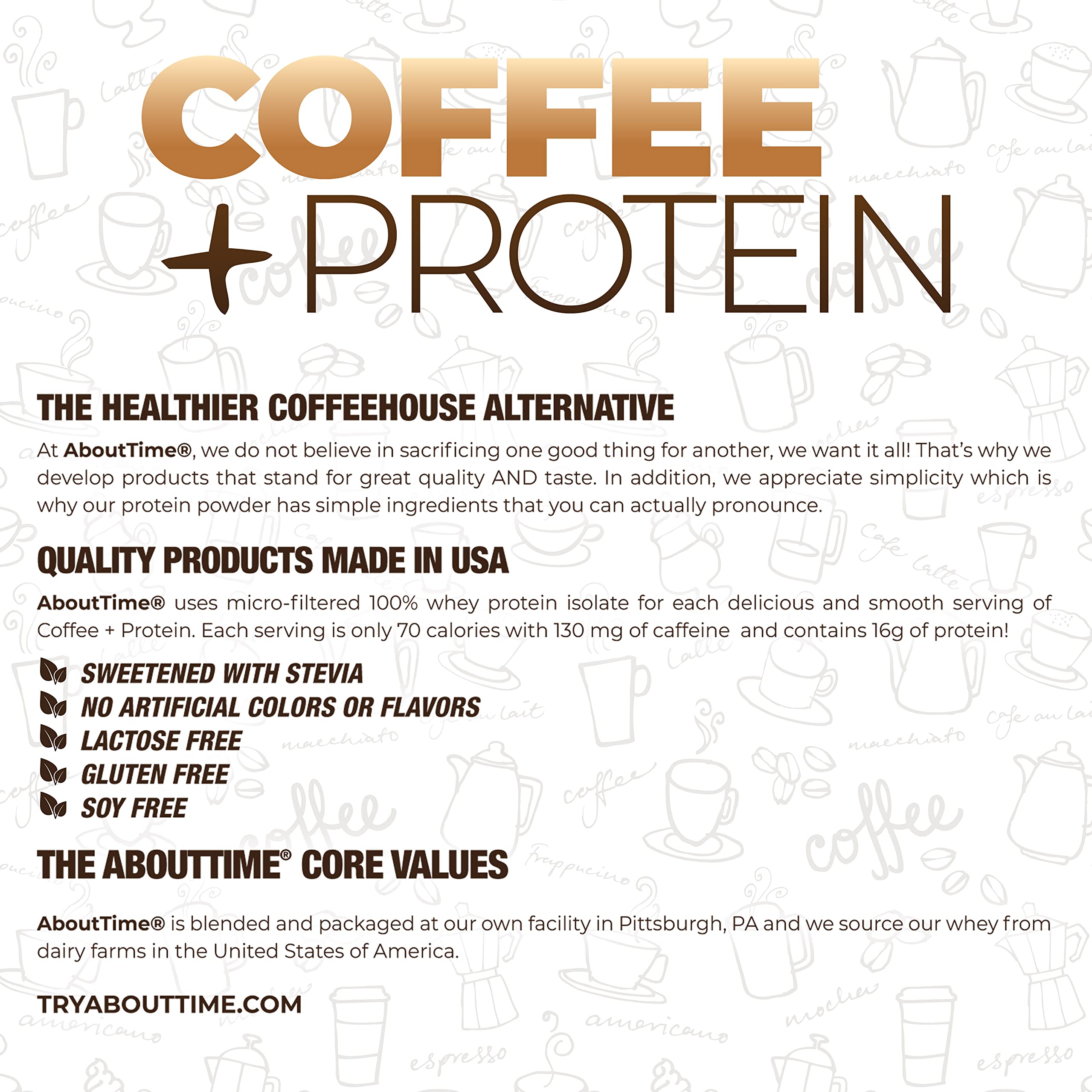 About Time Coffee + Whey Protein Powder | Non-GMO, All Natural, Lactose & Gluten Free | 16g Protein Per Serving | 1.03lb Jar, Coffee Mochaccino Flavor | Perfect for Post-Workout Recovery & Morning Energy Boost