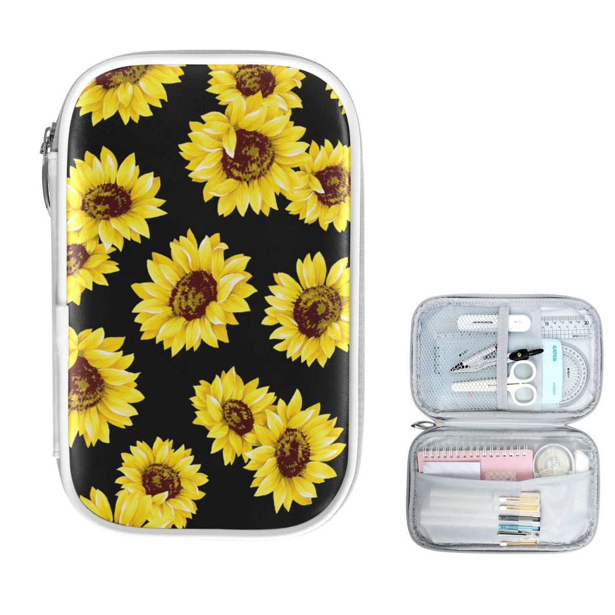 ZZKKO Sunflower Floral Pencil Case - Zippered Stationery Organizer for Pens, Makeup & School Supplies | Perfect for School, Office & Travel Organization