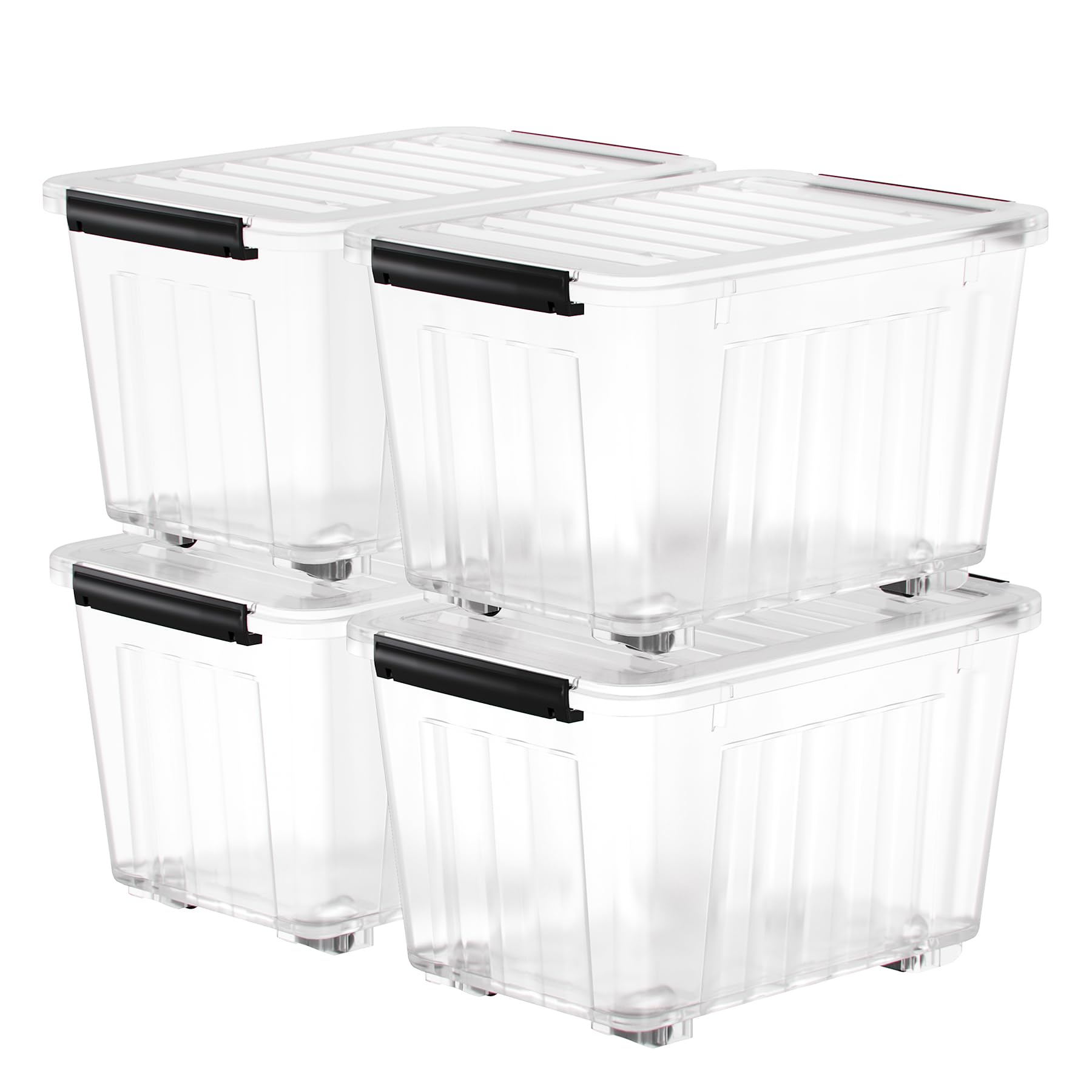 Nazhura 97 Quart Clear Plastic Storage Bin - Stackable & Nestable Storage Box with Secure Latching Lids (4-Pack) - Perfect for Home Organization, Garage Storage, and Moving Supplies