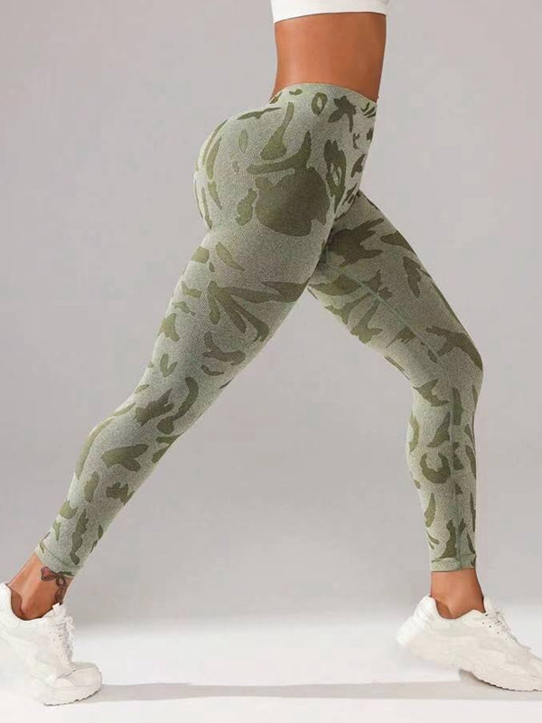 ZASUWA Women's Sexy Camouflage Print High-Waisted Yoga Pants - Deep V Back & Scrunch Butt Lifting Leggings for Workout, Gym & Casual Wear