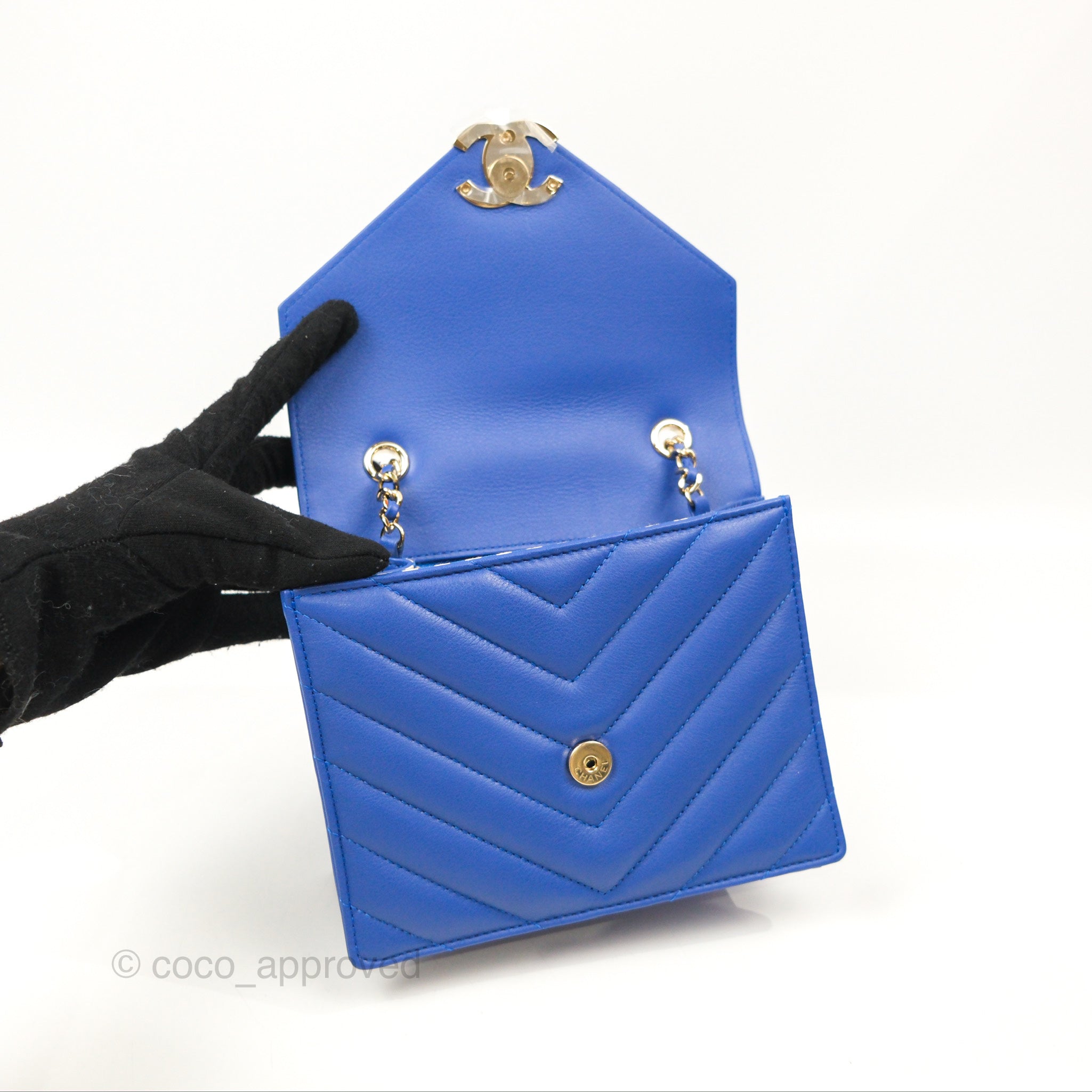 Chanel Chevron Square Envelope Flap Bag Royal Blue 19C - Luxury Designer Handbag for Women, Perfect for Evening Parties, Date Nights & Special Occasions