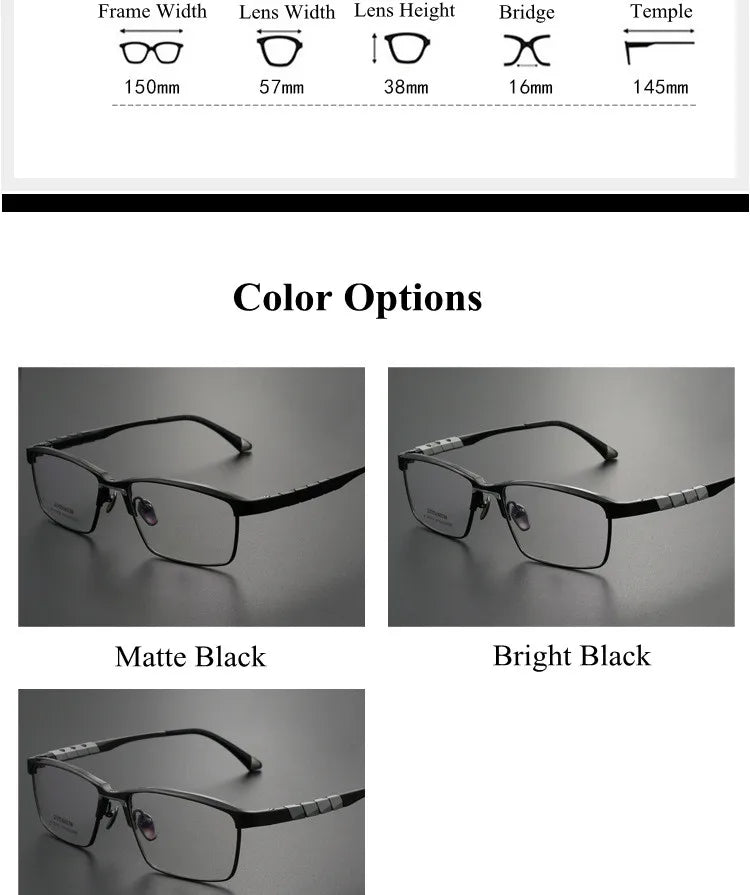 Men's Titanium Square Full Rim Eyeglasses - Lightweight Durable Frame for Reading & Computer Use