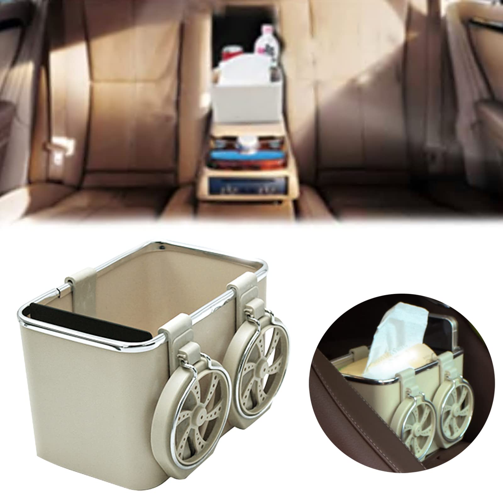Universal Car Armrest Storage Box with Cup Holder & Organizer - Multifunctional Console Side Tray for Water Bottles, Tissues & Car Accessories - Beige Interior Organizer for Sedans, SUVs & Trucks (Perfect for Road Trips & Daily Commute)