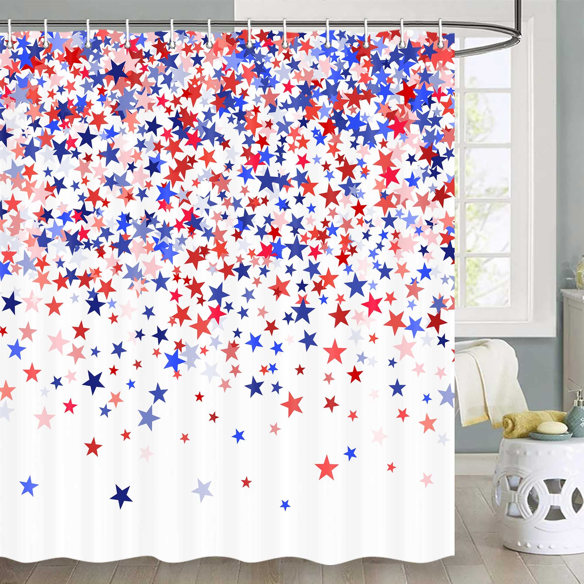 American Flag Shower Curtain - Patriotic 4th of July Decor with Red, White & Blue Stars - 72x84 Inch Bathroom Set Includes Hooks - Perfect for Independence Day, Memorial Day & Veterans Day Celebrations