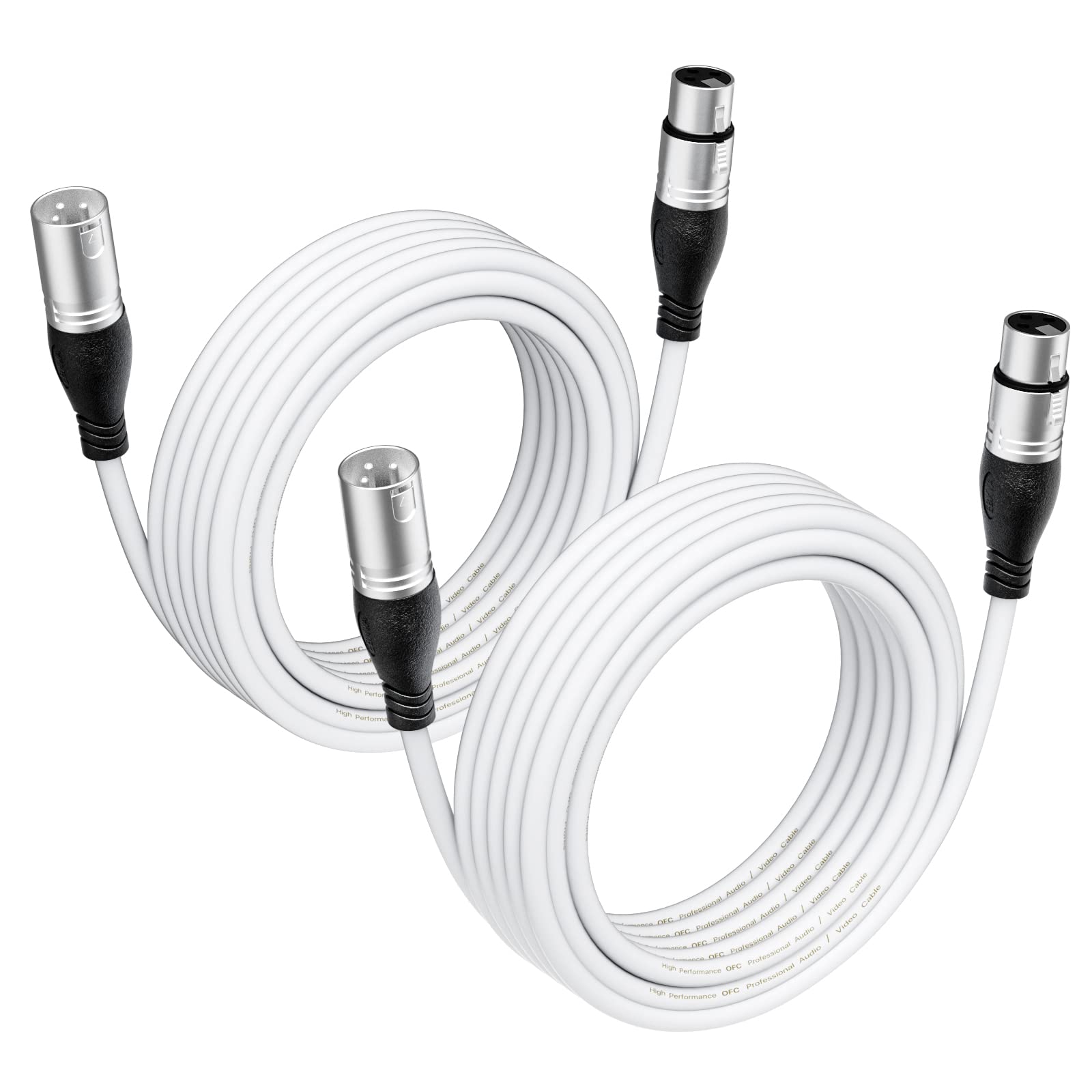 EBXYA 10 Ft XLR Cable 2 Pack - Premium Microphone Cable for Studio Recording, Live Performances & PA Systems | 3-Pin XLR Male to Female Balanced Audio Cable (White)