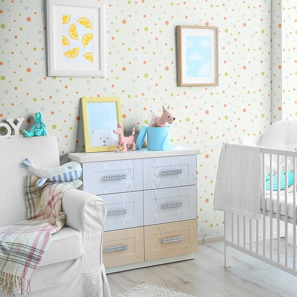 Brown and Green Dots Baby Peel and Stick Removable Wallpaper 3322 - Self-Adhesive Nursery Decor for Easy Installation - Perfect for Kids' Rooms, Playrooms & Nursery Decor