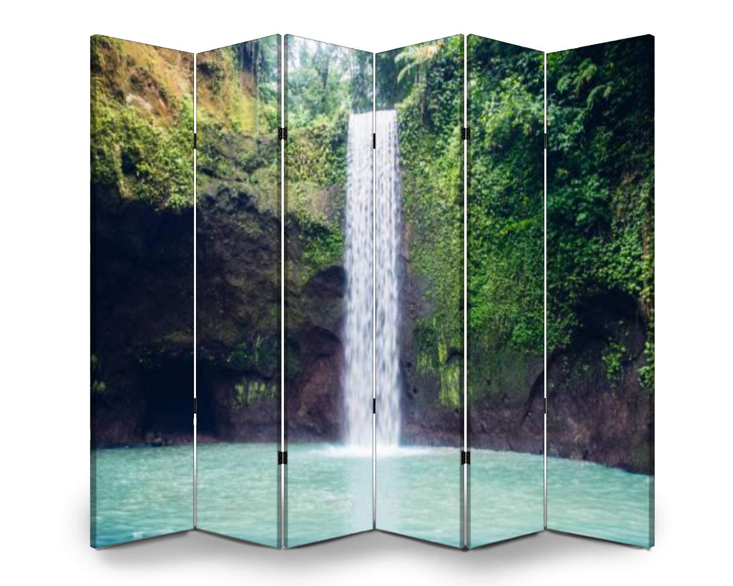 VDSRYGMLB Wooden Room Divider - 6-Panel Folding Privacy Screen with Bali Indonesia Waterfall Canvas Print, Dual-Sided Wall Partition for Home Office, Bedroom & Indoor Display Shelves | Perfect for Room Separation, Home Decor & Office Privacy