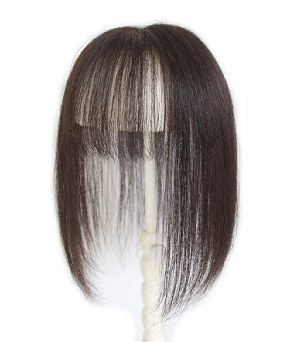 Remy Human Hair Mono Forehead Topper Wiglet for Women with Thinning Hair - Hand-Tied Top Hairpiece with Air Bangs, 14