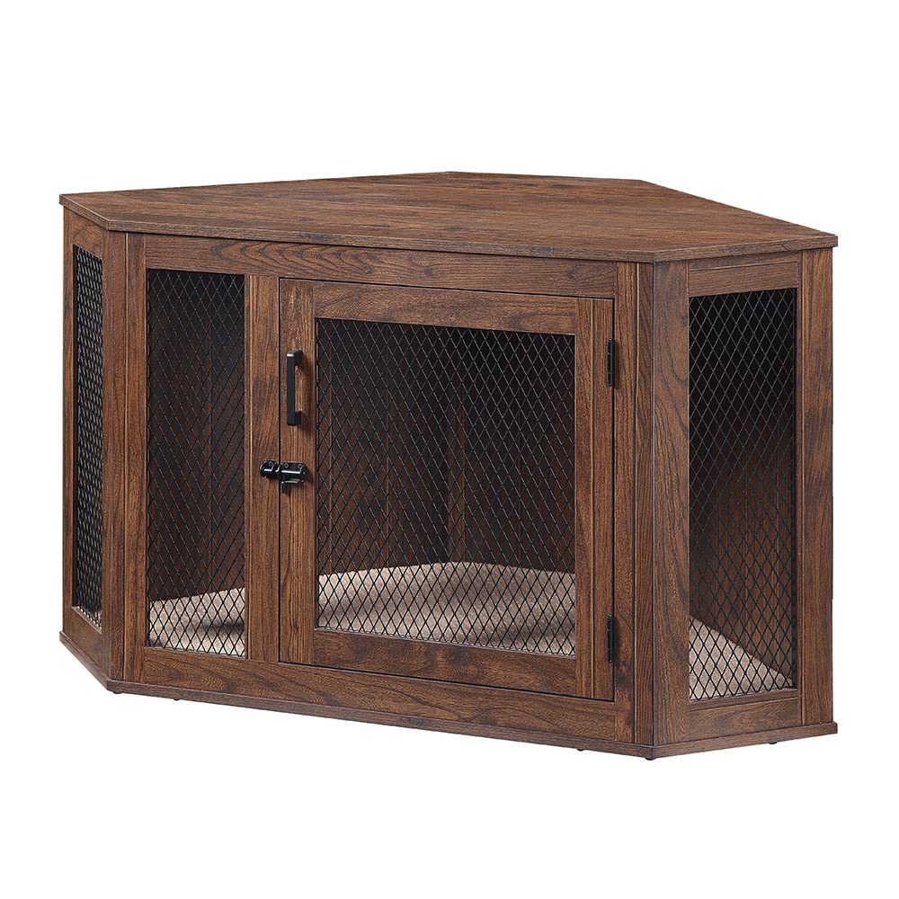 Unipaws Modern Wood & Mesh Dog Crate with Cushion - Medium & Large Indoor Pet Kennel, Space-Saving Furniture-Style Dog House for Apartments & Small Spaces - Perfect for Living Rooms, Bedrooms & Home Offices