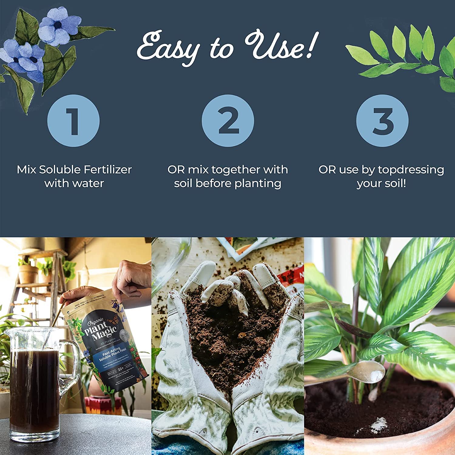 Organic Plant Magic - Truly Organic™ Fast-Acting Soluble Plant Food: All-Purpose Fertilizer Concentrate for Flowers, Vegetables, Herbs, Fruits, Trees & Shrubs - Ideal for Container Gardens, Houseplants & Indoor/Outdoor Use [Two 1 lb Bags] - Perfect for Boosting Growth in Home Gardens, Greenhouses & Urban Farming