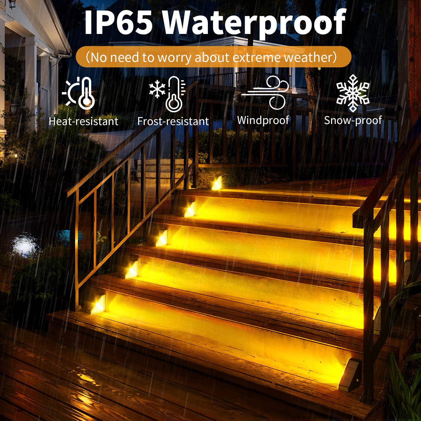 KINKAI 12 Pack Solar Step Lights Outdoor - Waterproof Triangle Solar Stair Lights for Deck, Garden, Front Door, Porch (Warm White) | Perfect for Pathway, Patio, Yard & Staircase Lighting at Night