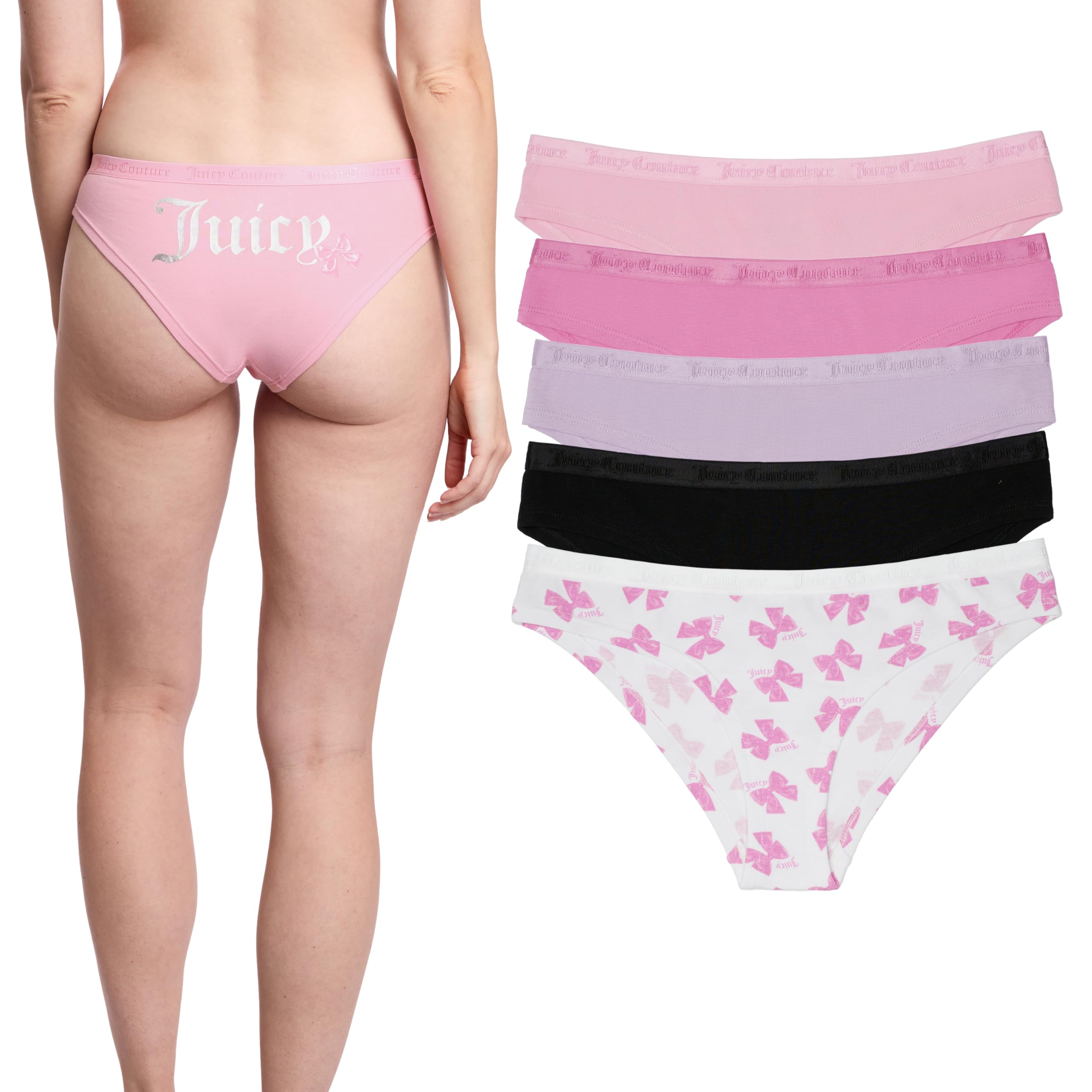Juicy Couture 5-Pack Cotton Boy Short Underwear for Women - Soft Comfortable Everyday Panties for Lounge, Sleep & Yoga