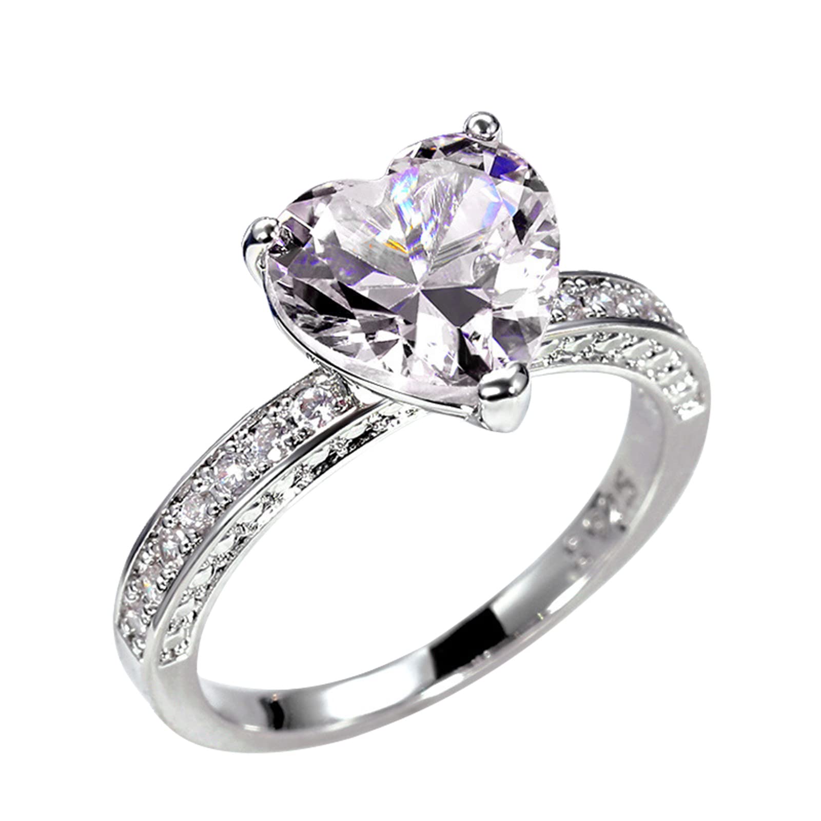 Boho Statement Ring for Women - Heart Shaped Zirconia Simulated Diamond Ring, Elegant Princess Solitaire Engagement & Anniversary Jewelry Gift (Silver, Size 6) | Perfect for Weddings, Date Nights, and Special Occasions
