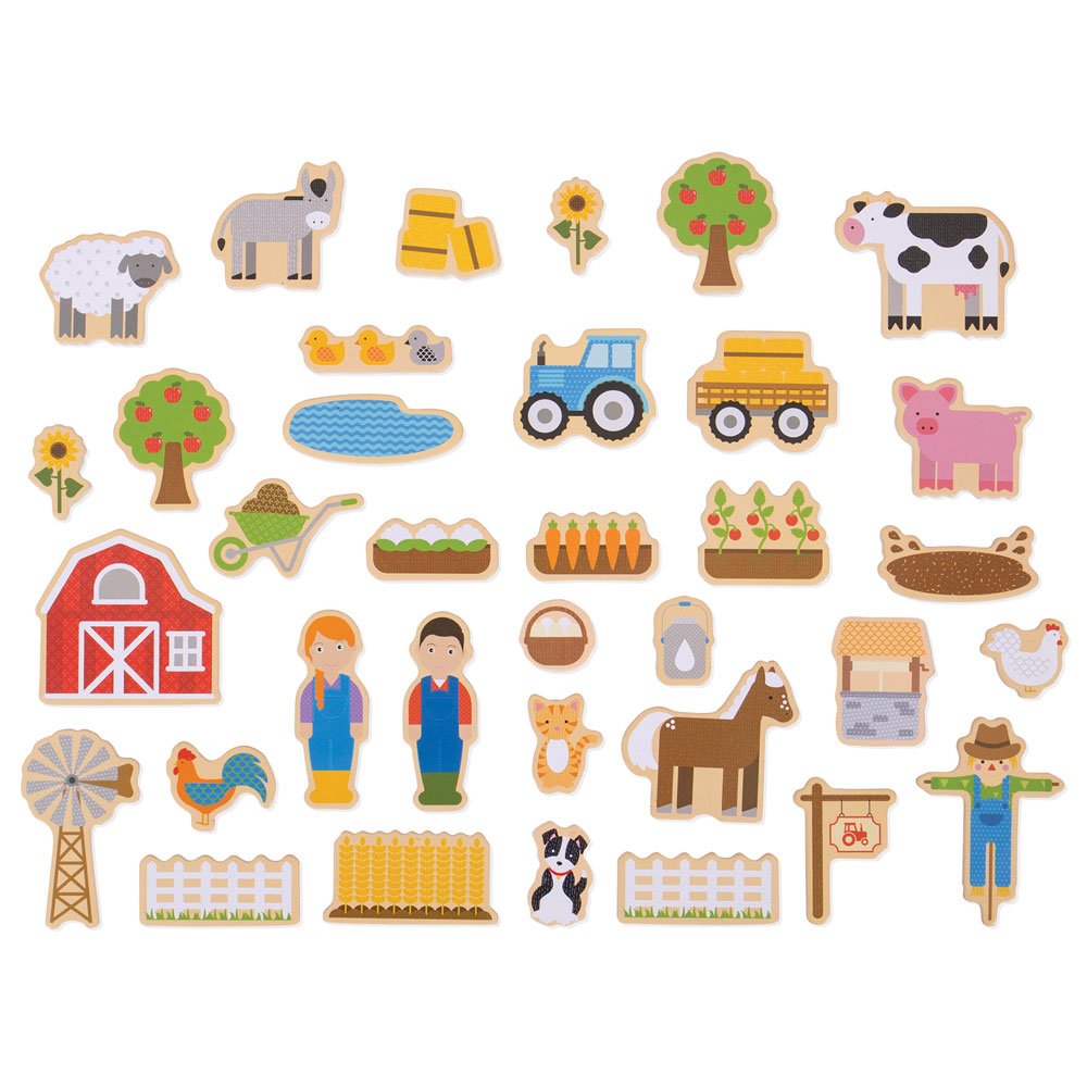 Bigjigs Toys Wooden Farm Animal Magnets Set - 35 Pieces for Kids, Educational Magnetic Toys for Refrigerator & Whiteboard Play - Perfect for Preschool Learning & Farm-Themed Decor