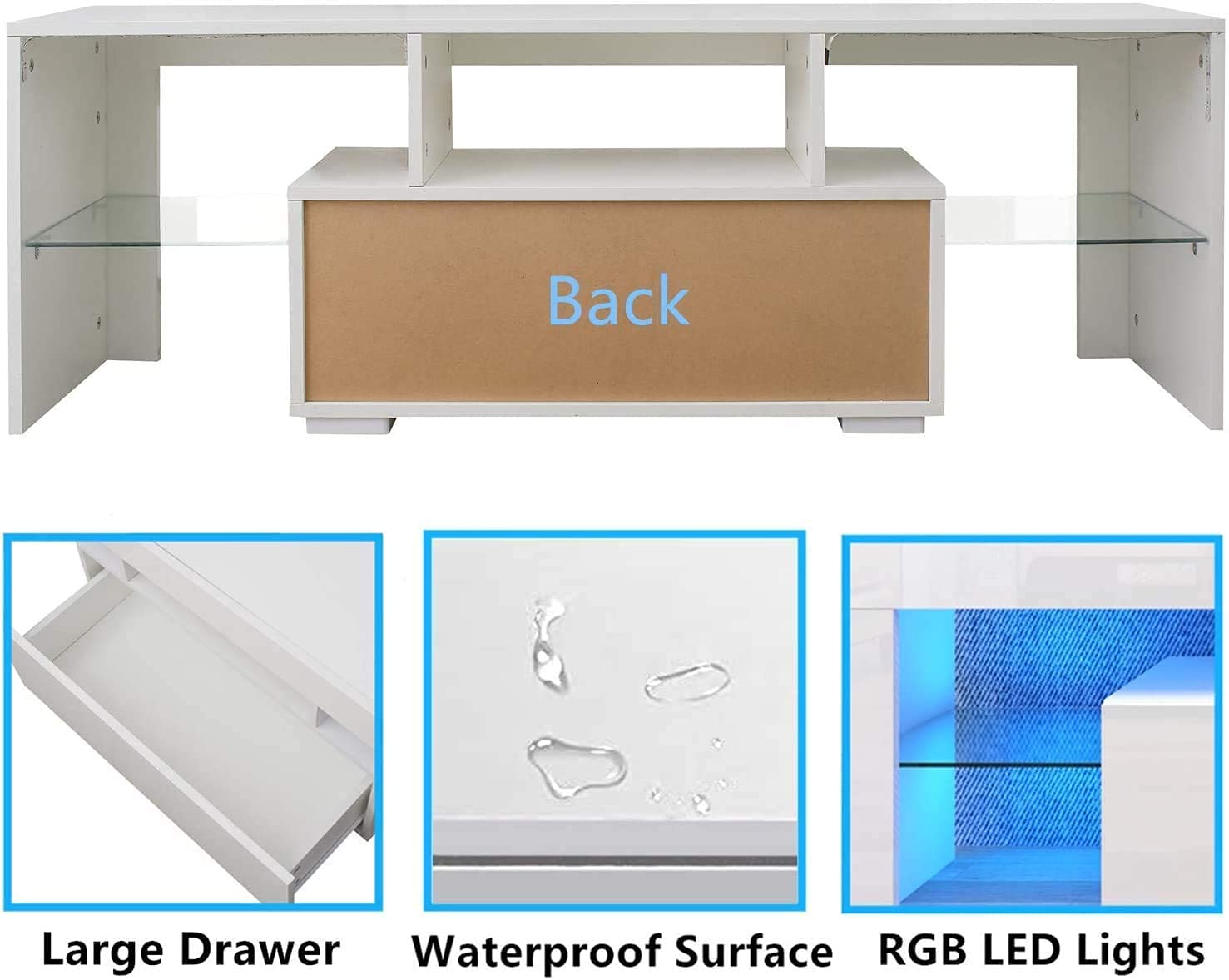 60 Inch LED TV Stand with Storage Drawer - High Gloss Entertainment Center & Media Console Table - Perfect for Living Room, Bedroom & Home Theater Setup