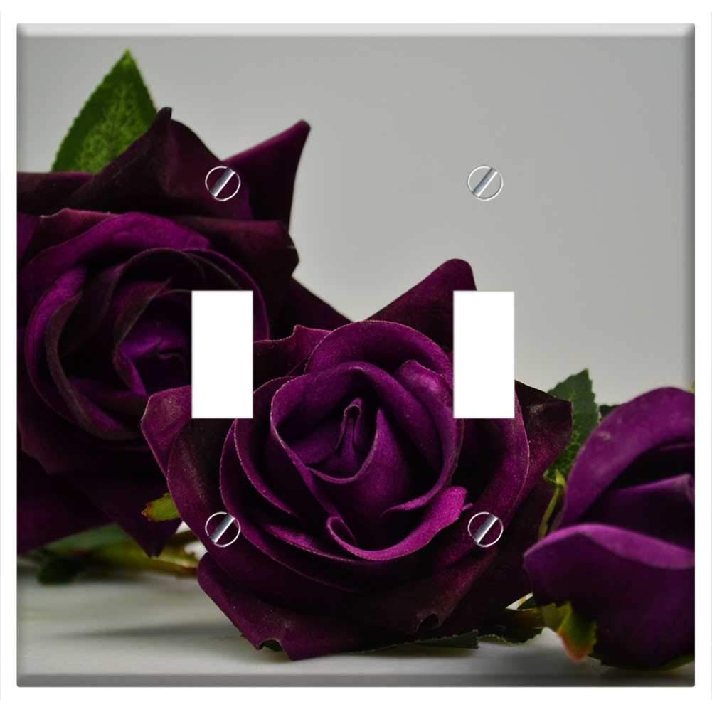 Double Toggle Switch Plate Cover - Bluelover Gray Background with Purple Rose Design | Perfect for Home Decor, Bedroom, Living Room & Office