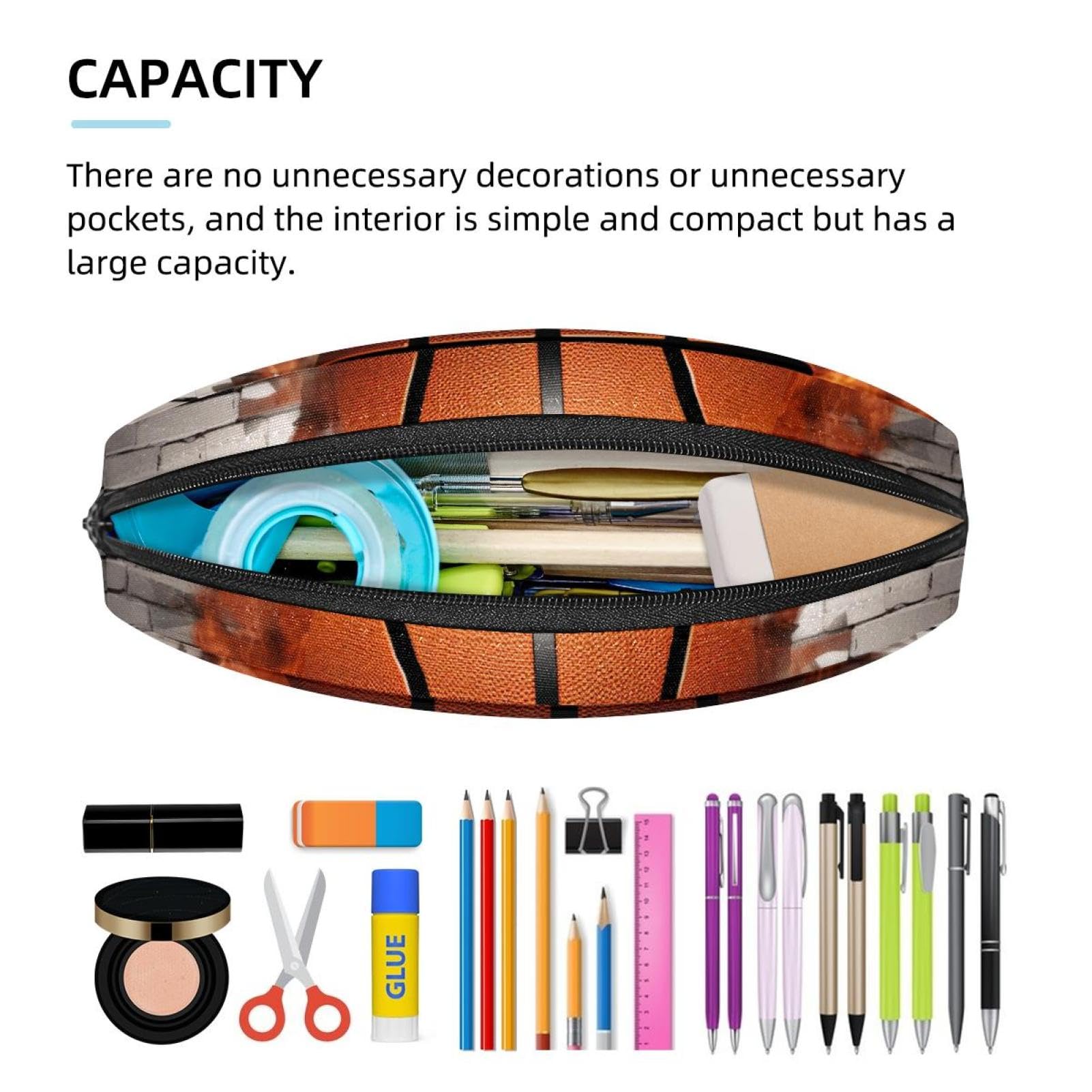3D Basketball Pattern Pencil Pouch - Small Pen Case for School, Office & Travel - Durable Zippered Pencil Holder for Students, Artists & Professionals - Perfect for Organizing Pens, Pencils & Art Supplies