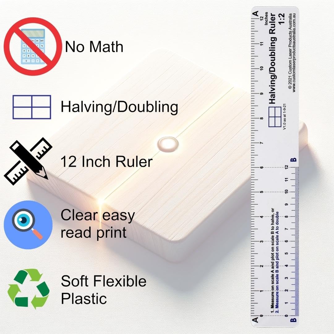 12 Inch Flexible No-Math Halving Doubling Clear Plastic Ruler - Perfect for Students, Artists & DIY Projects | Easy Measurement Tool for School, Office & Crafting