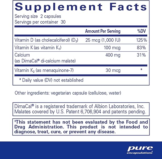 Pure Encapsulations Calcium K/D Supplement - 180 Capsules - Supports Bone & Heart Health - Ideal for Adults & Seniors for Daily Nutrition & Wellness