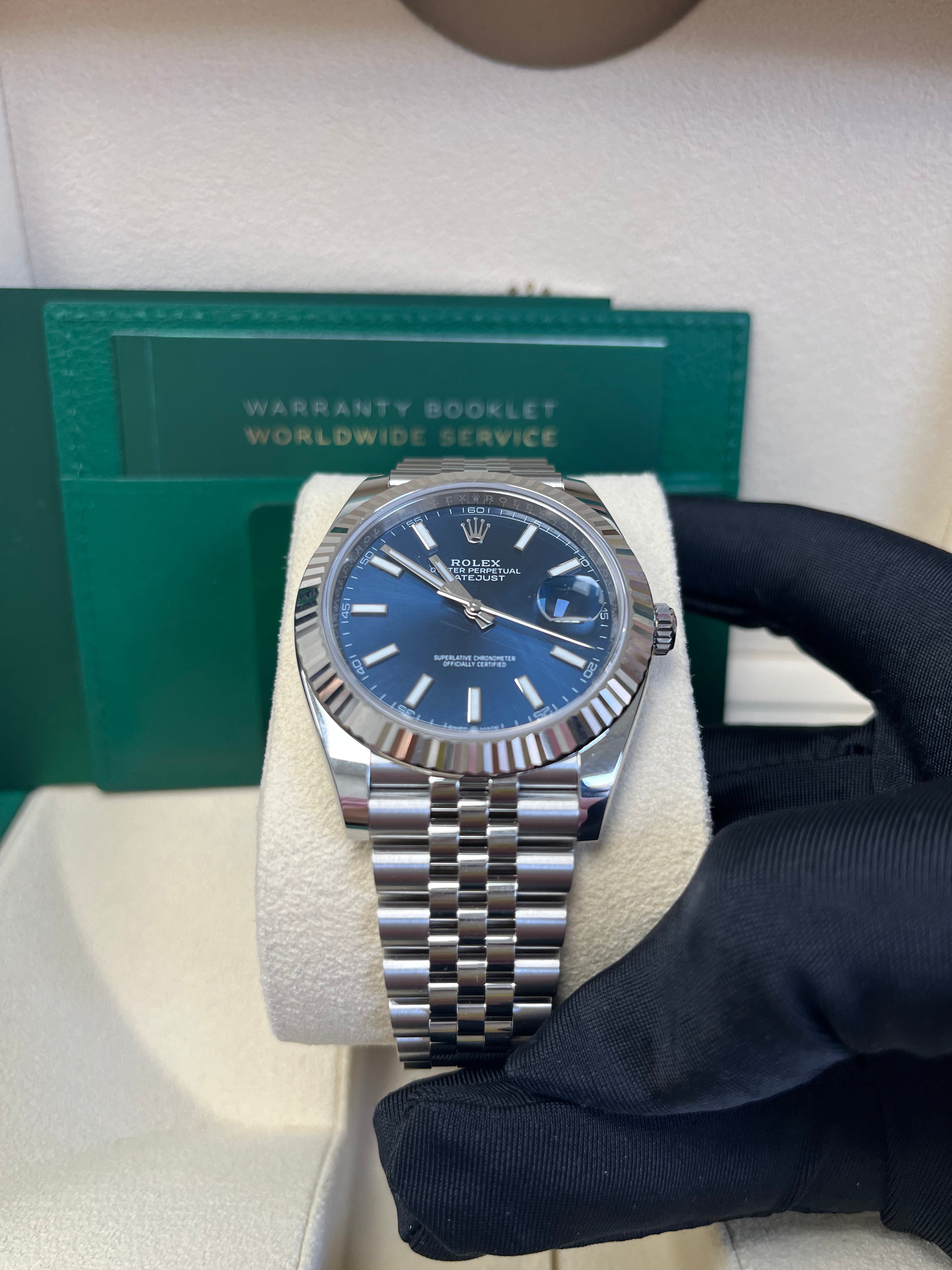 Rolex Datejust 41 Watch - White Gold & Steel, Blue Index Dial, Jubilee Bracelet, Fluted Bezel (Ref#126334) | Luxury Timepiece for Business, Formal & Special Occasions