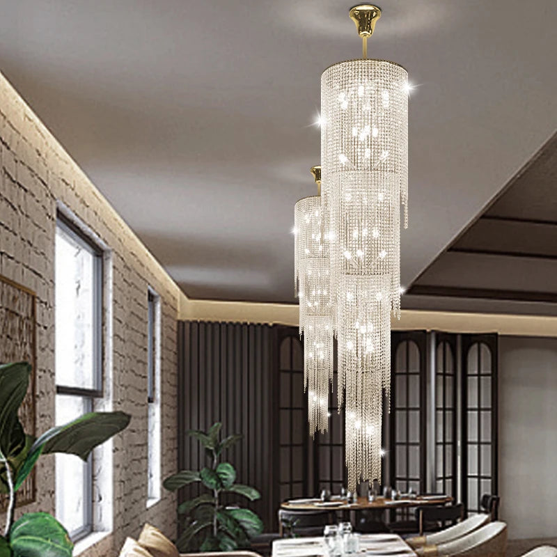 Kyra Real Crystal Staircase Chandelier - Elegant Modern Lighting Fixture for Foyer, Stairwell & Grand Entryway Decor