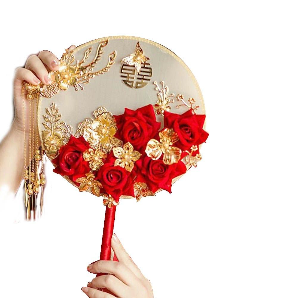Luxury Chinese Ancient Hand Fan with Rhinestone Pearls & Silk Embroidery - Elegant Wedding Bride Hand Fan with Tassel | Perfect for Traditional Weddings, Cultural Events & Home Décor