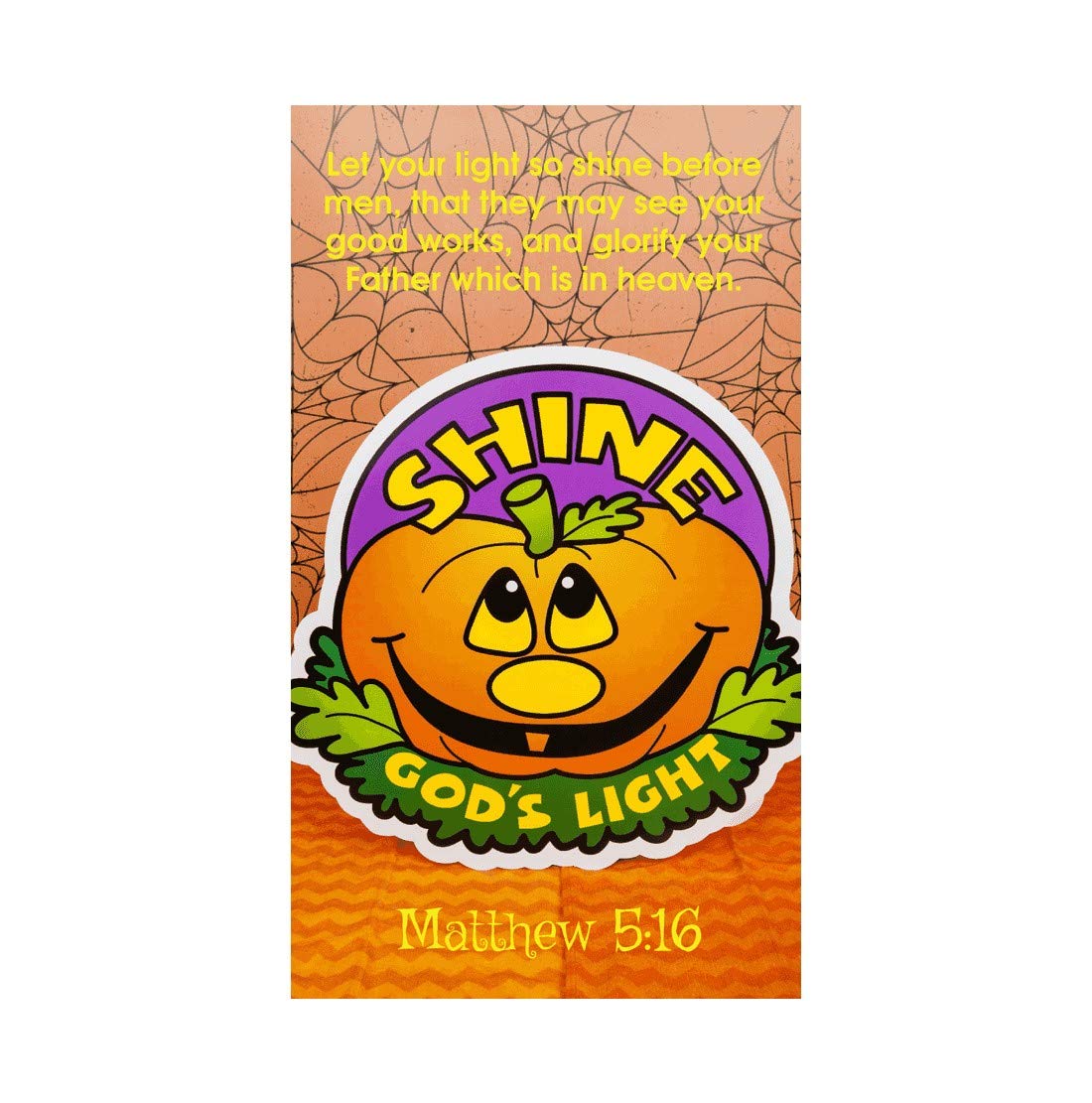 Biblebanz Orange 'Let Your Light Shine' Halloween Pumpkin Pocket Cards - Bulk Pack of 100 for Trunk or Treat, Sunday School Handouts & Christian Religious Bookmarks - Perfect for Church Events, Bible Study Gifts & Fall Festival Giveaways