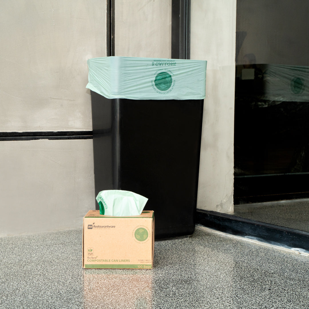 Basic Nature 13 Gallon Green Compostable Trash Bags - 100 Count Eco-Friendly Kitchen & Office Waste Liners for Recycling & Composting