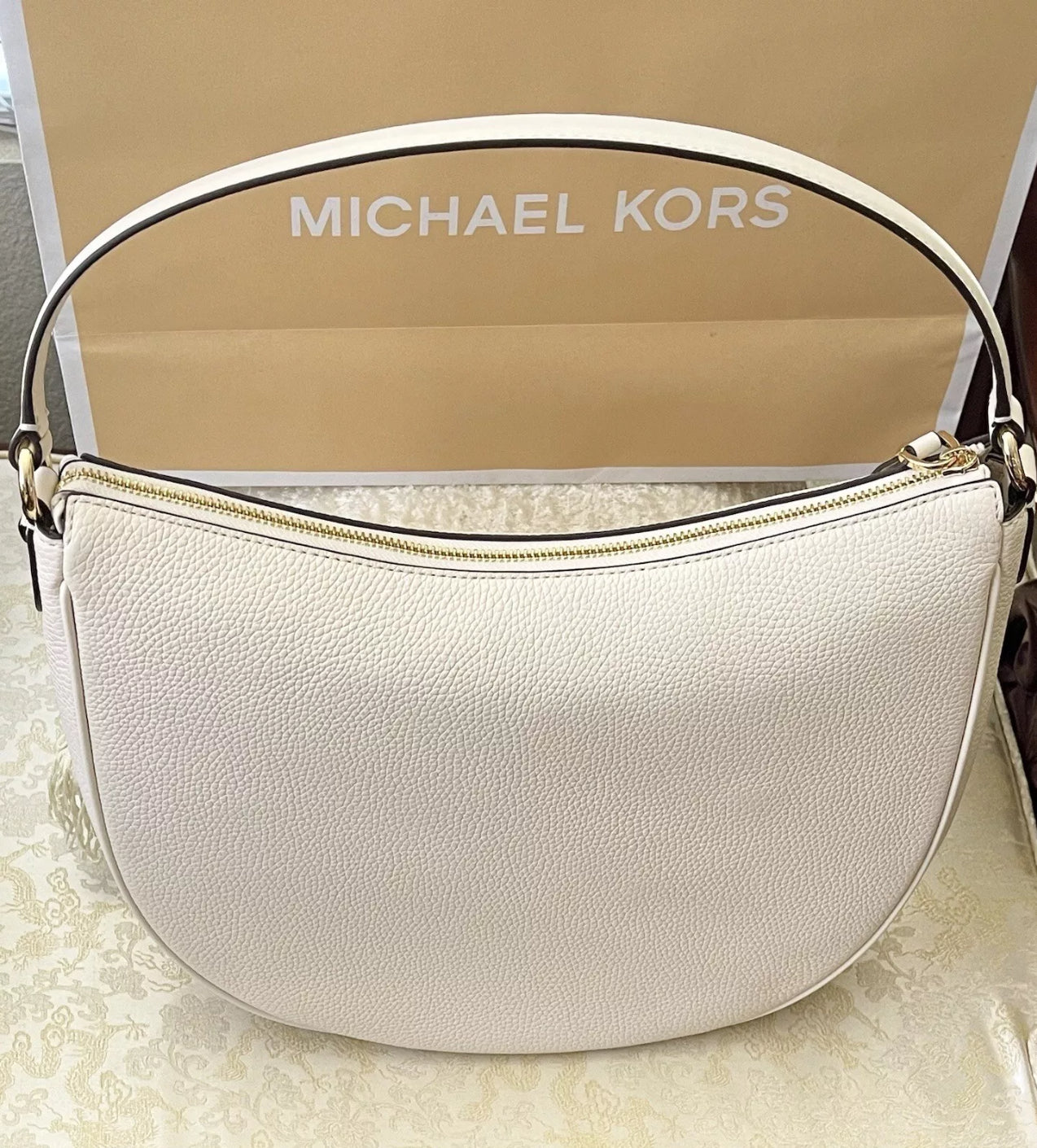 Michael Kors Dover Large Top Zip Half Moon Leather Shoulder Bag in White - Perfect for Work, Travel & Everyday Use