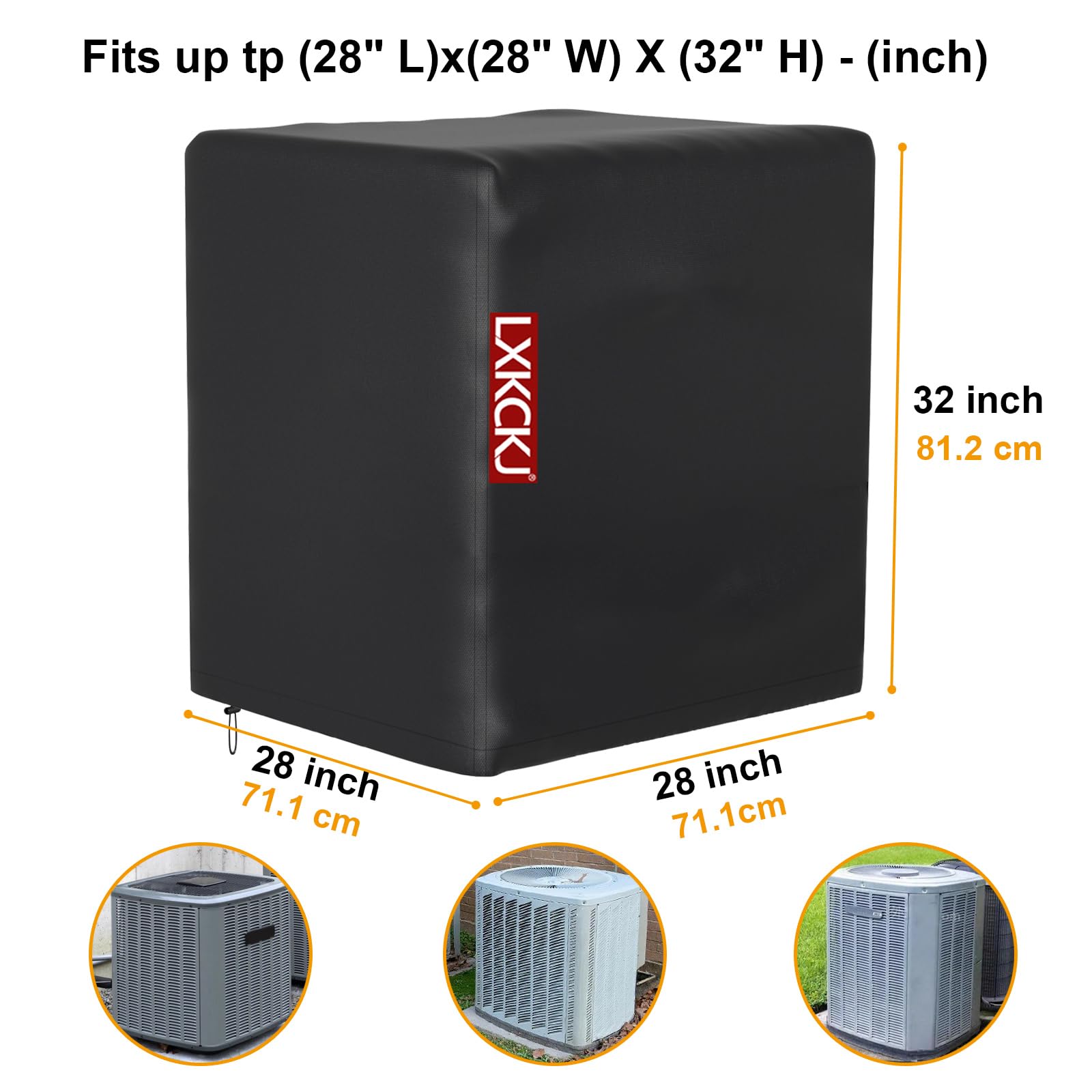420D Waterproof Air Conditioner Cover for Outside Units - Durable Winter Protection Cover for Window AC, HVAC & Condenser Units (28''L x 28''W x 32''H, Black) - Perfect for Home, Office & Seasonal Storage