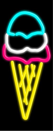 Vintage Ice Cream Neon Sign #10659 - Handcrafted Glass Art, Made in USA - Perfect for Retro Diner, Ice Cream Shop & Home Bar Decor