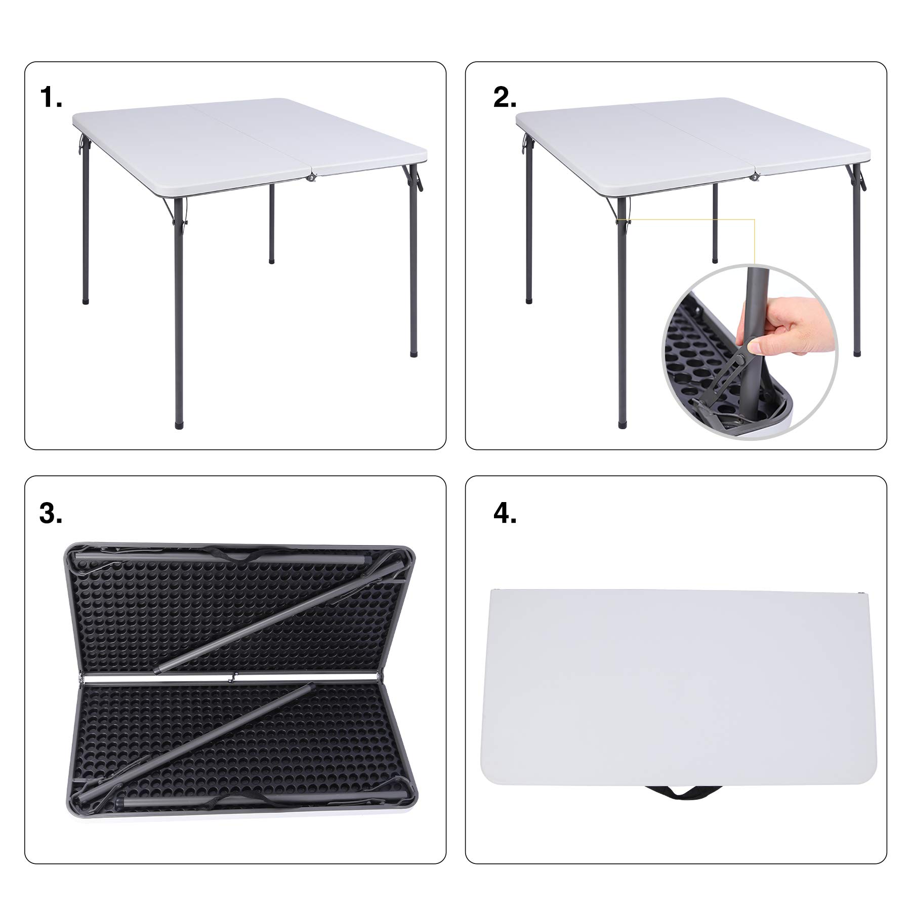 REDCAMP 34 Inch Square Folding Card Table with Durable Resin Top - Portable Half-Fold Design with Collapsible Legs - Perfect for Indoor & Outdoor Game Nights, Parties, Camping and Picnics - White