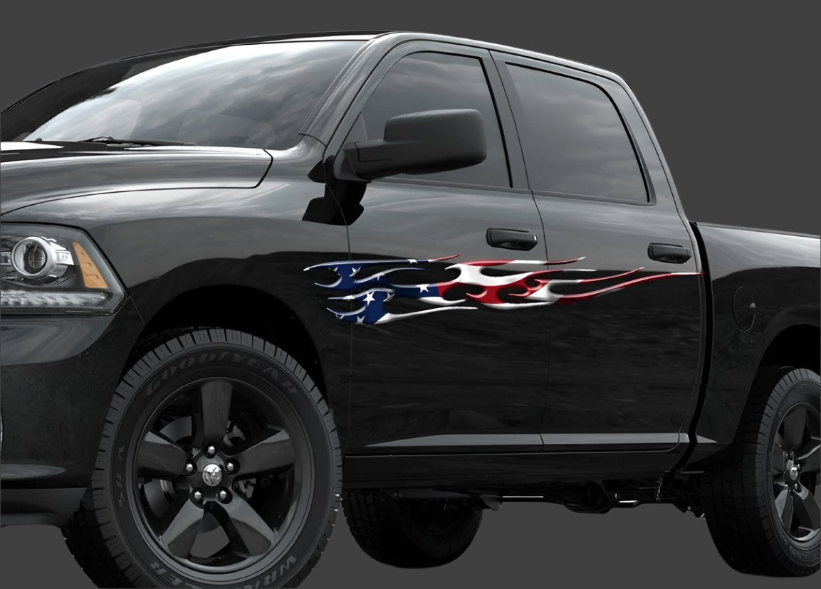 American Flag Flame Car Decals - Patriotic Vinyl Stickers for Vehicles, Windows & Laptops - 50% Off Clearance Sale - Perfect for Trucks, Motorcycles & DIY Projects