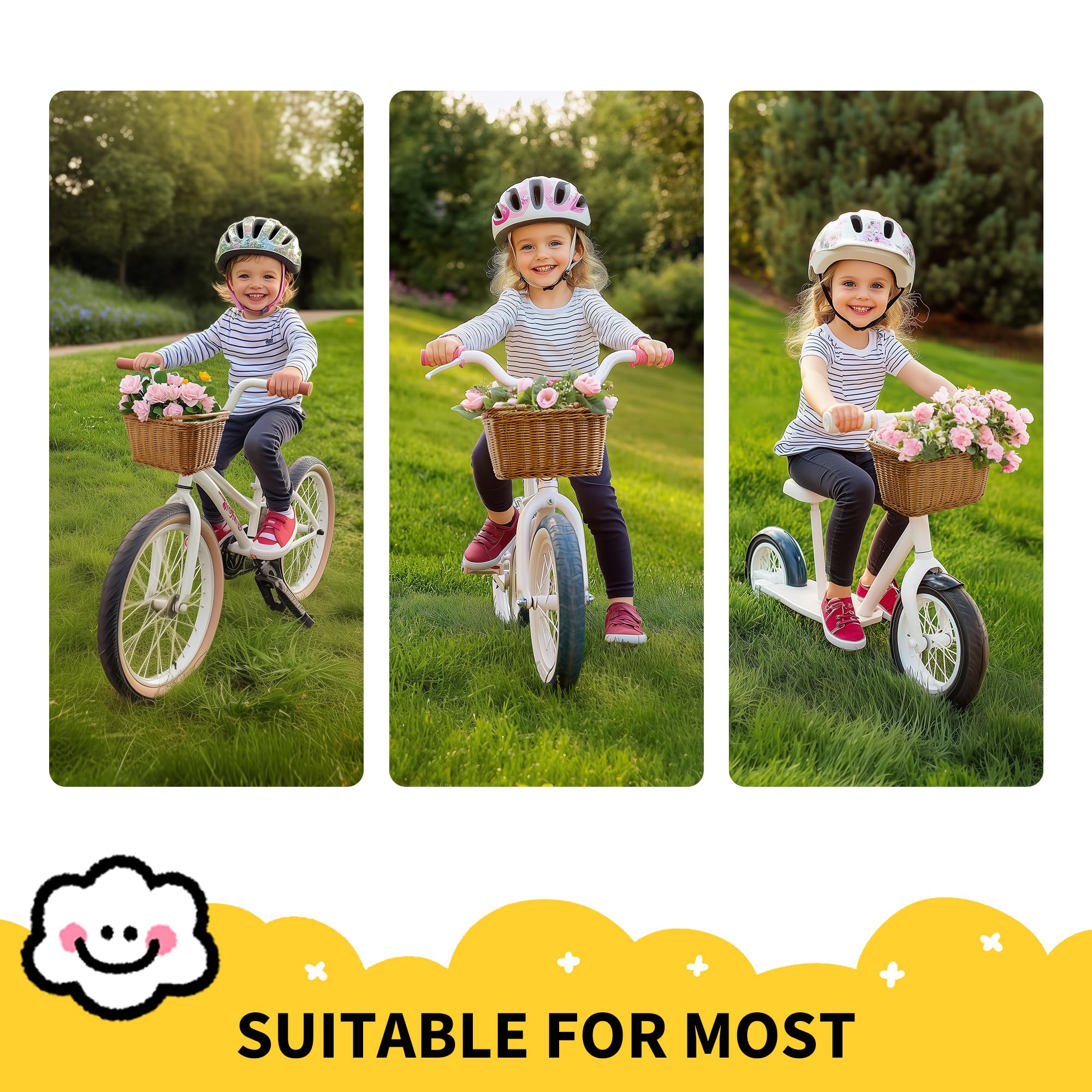 GRANNY SAYS Kids Bike Basket - Front Mount Wicker Bicycle Basket for Boys & Girls, 9.75