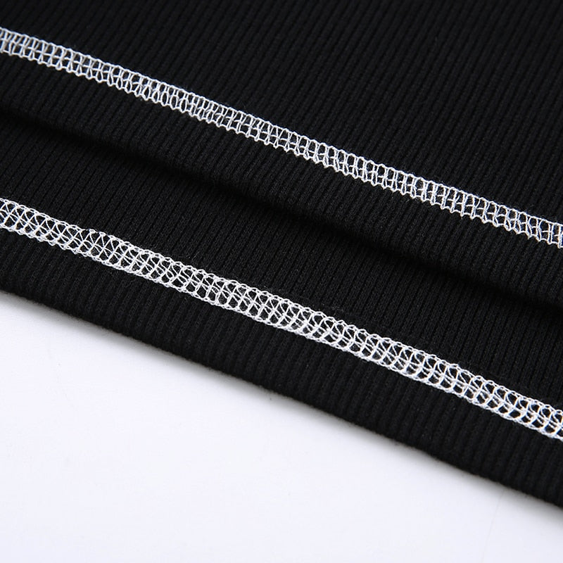 Stylish Black Cropped T-Shirt for Women - Letter Embroidery Short Sleeve Slim Fit Basic Tee | Perfect for Casual Outfits, Streetwear & Summer Fashion