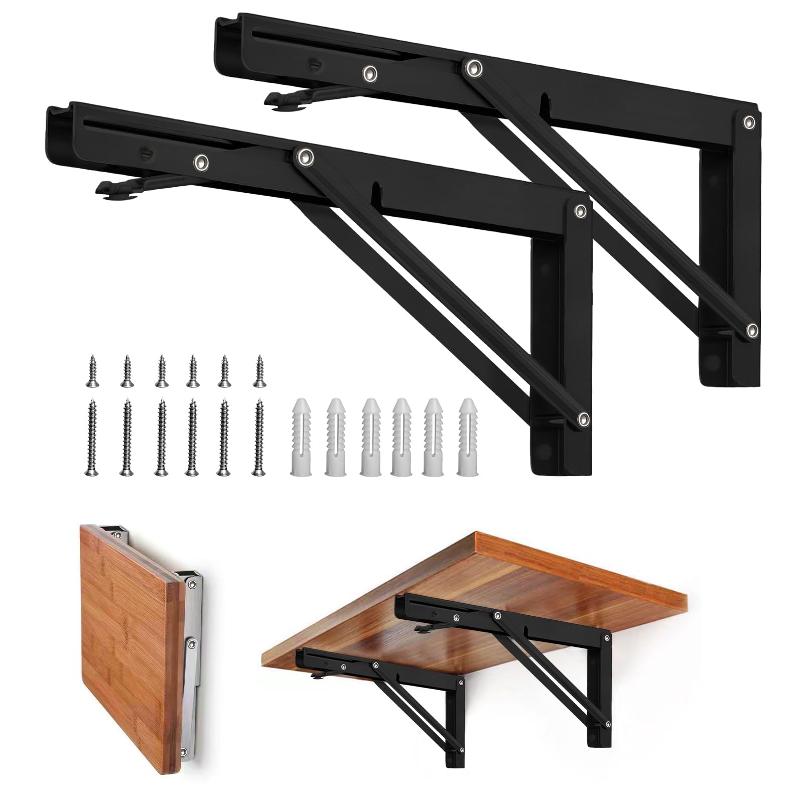 Heavy Duty Folding Shelf Brackets 14 Inch - 150 lb Max Load for DIY Wall Mounted Shelves & Tables
